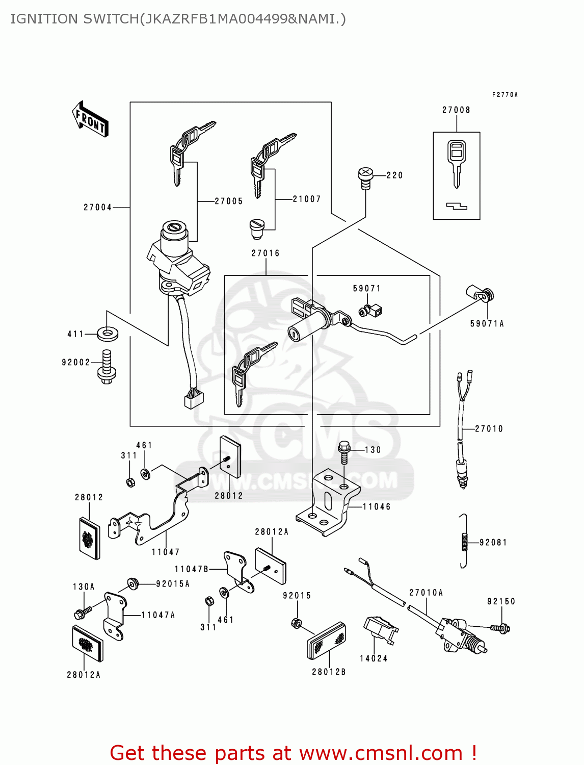 IGNITION SWITCH(JKAZRFB1MA004499&NAMI.) ZR550B2 ZEPHYR 1991 USA CALIFORNIA CANADA