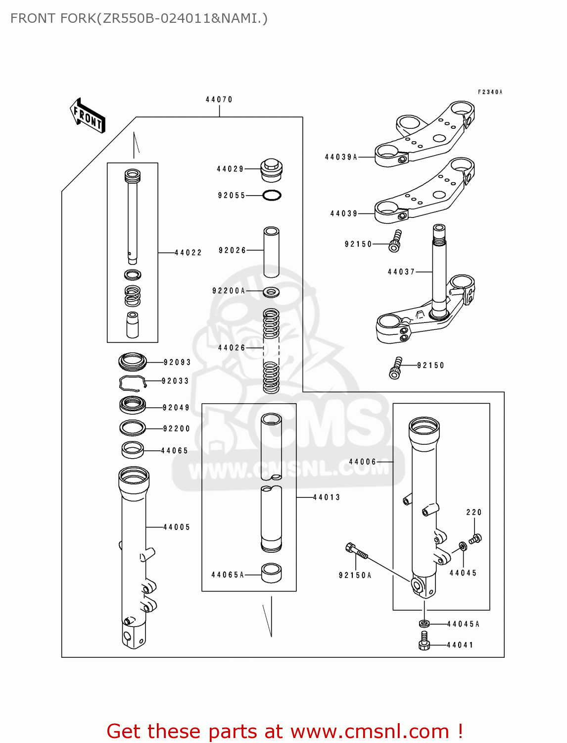 FRONT FORK(ZR550B-024011&NAMI.) ZR550B4 ZEPHYR 1993 EUROPE UK FR NL FG GR SP