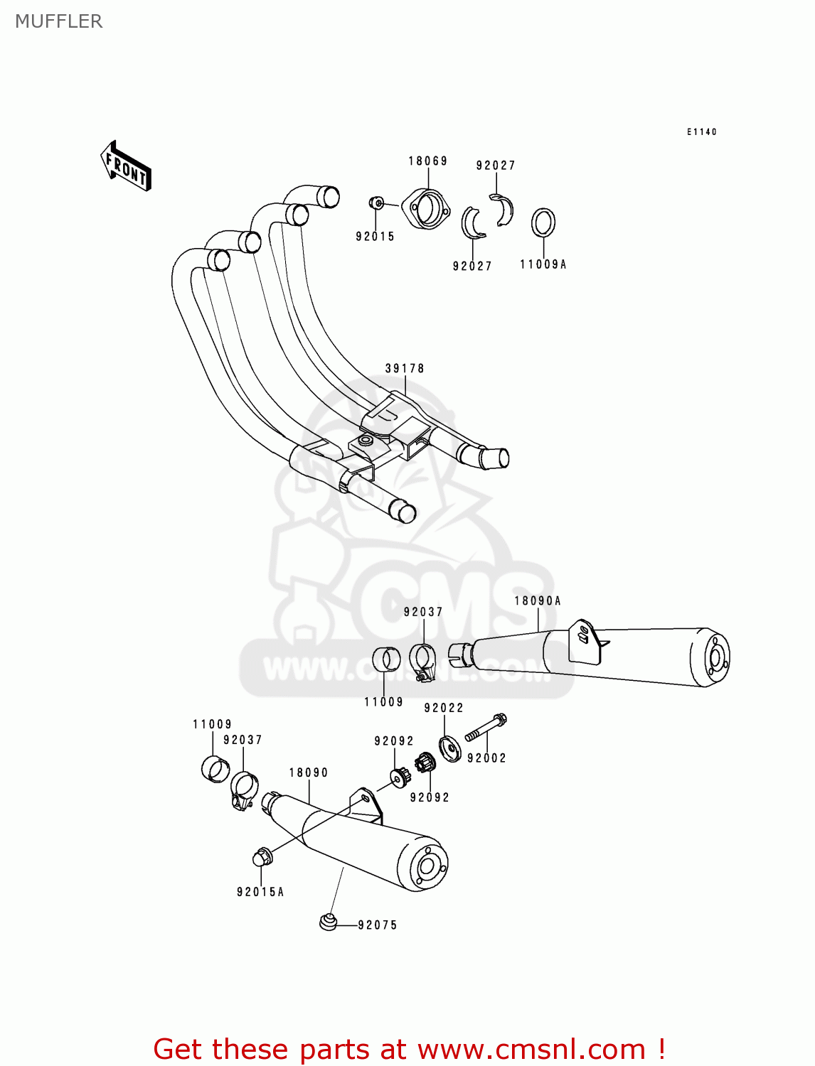 MUFFLER ZR750C1 ZEPHYR 1991 USA CALIFORNIA CANADA