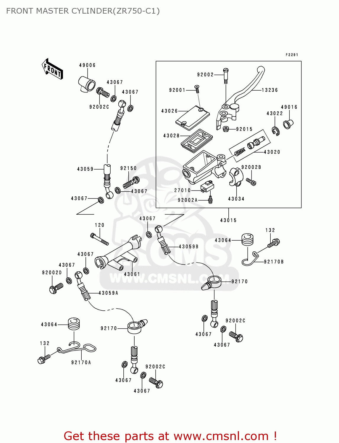 FRONT MASTER CYLINDER(ZR750-C1) ZR750C1 ZEPHYR 1991 USA CALIFORNIA CANADA
