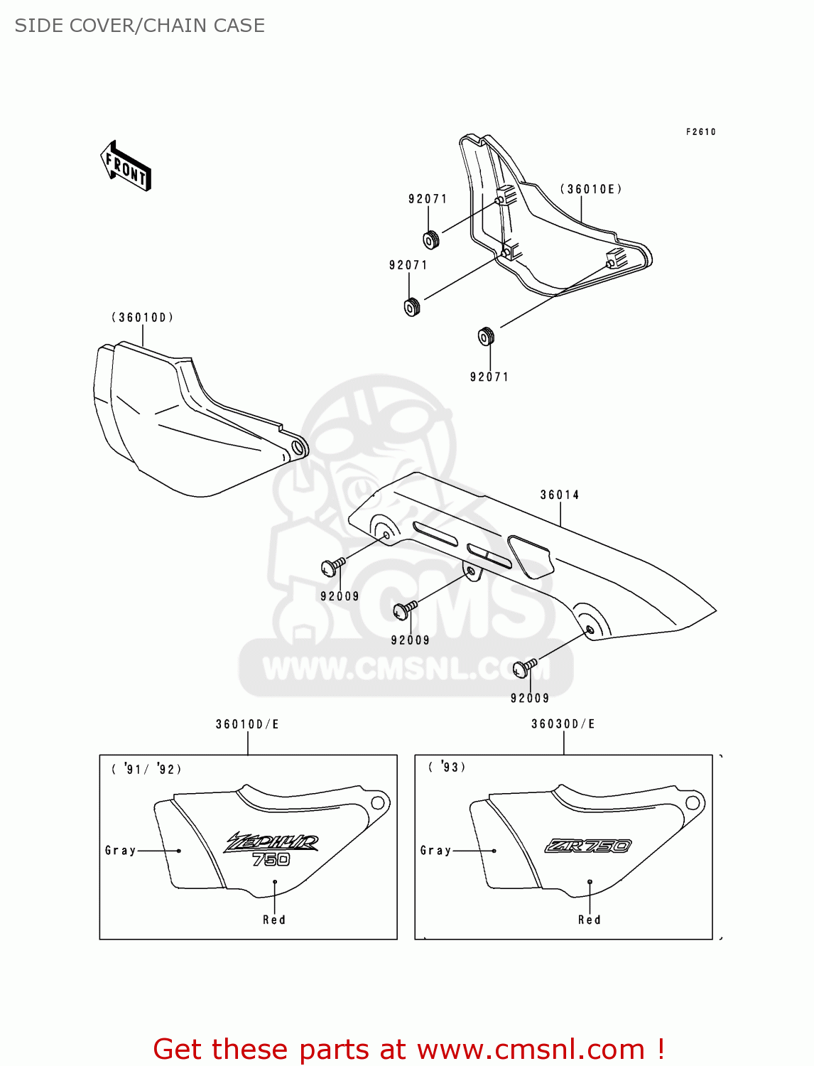 SIDE COVER/CHAIN CASE ZR750C1 ZEPHYR 1991 USA CALIFORNIA CANADA
