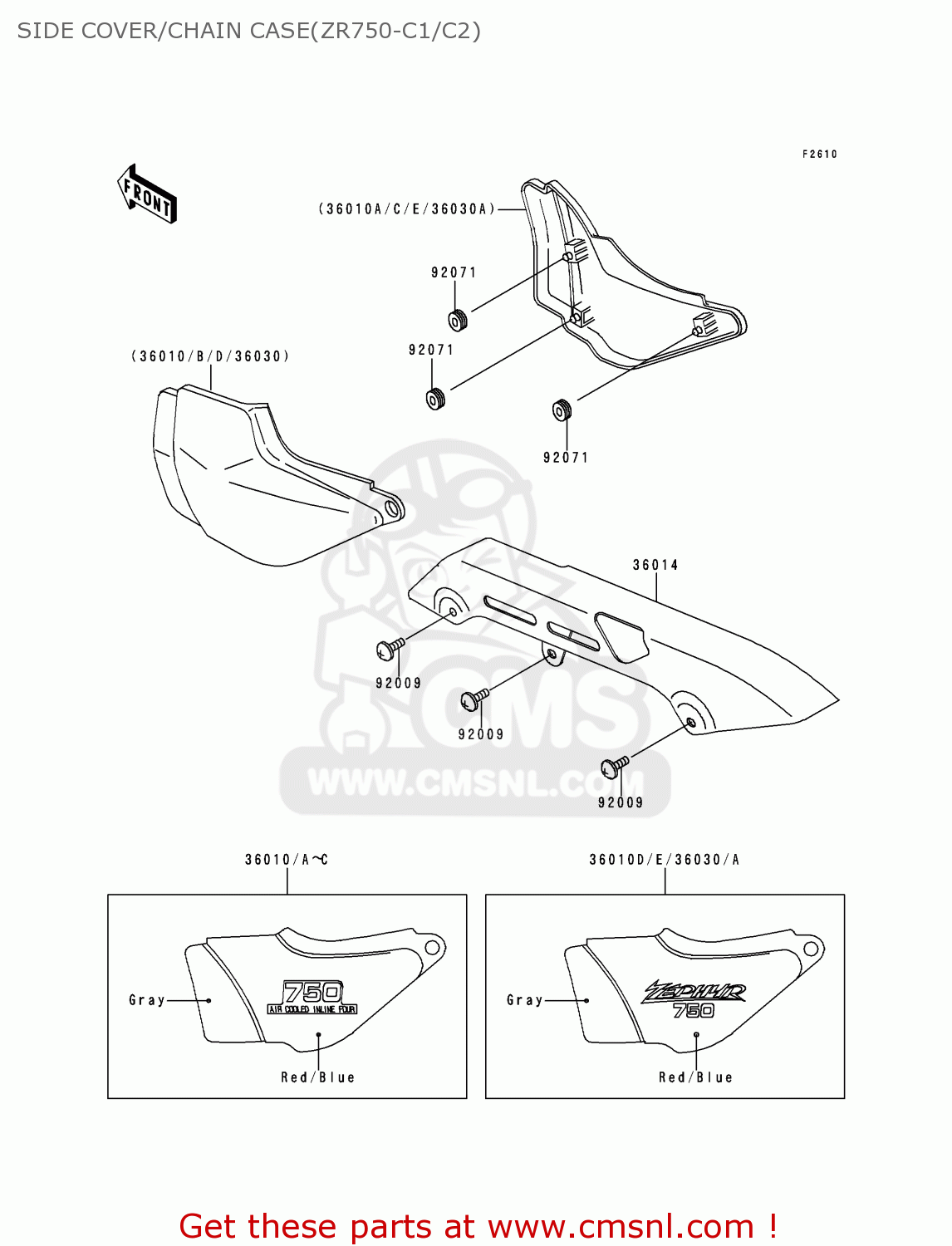 SIDE COVER/CHAIN CASE(ZR750-C1/C2) ZR750C1 ZEPHYR 750 1991 EUROPE UK FR AR FG GR IT NR SD SP ST