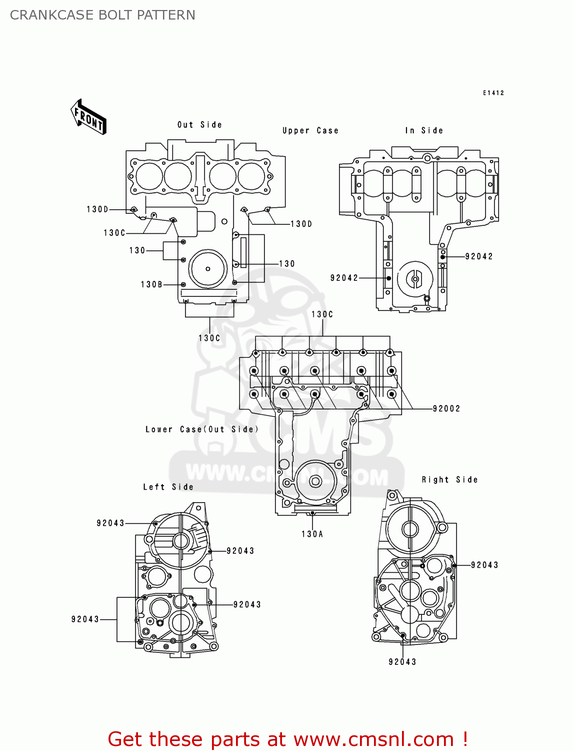 CRANKCASE BOLT PATTERN ZR750C2 ZEPHYR 1992 USA CALIFORNIA CANADA