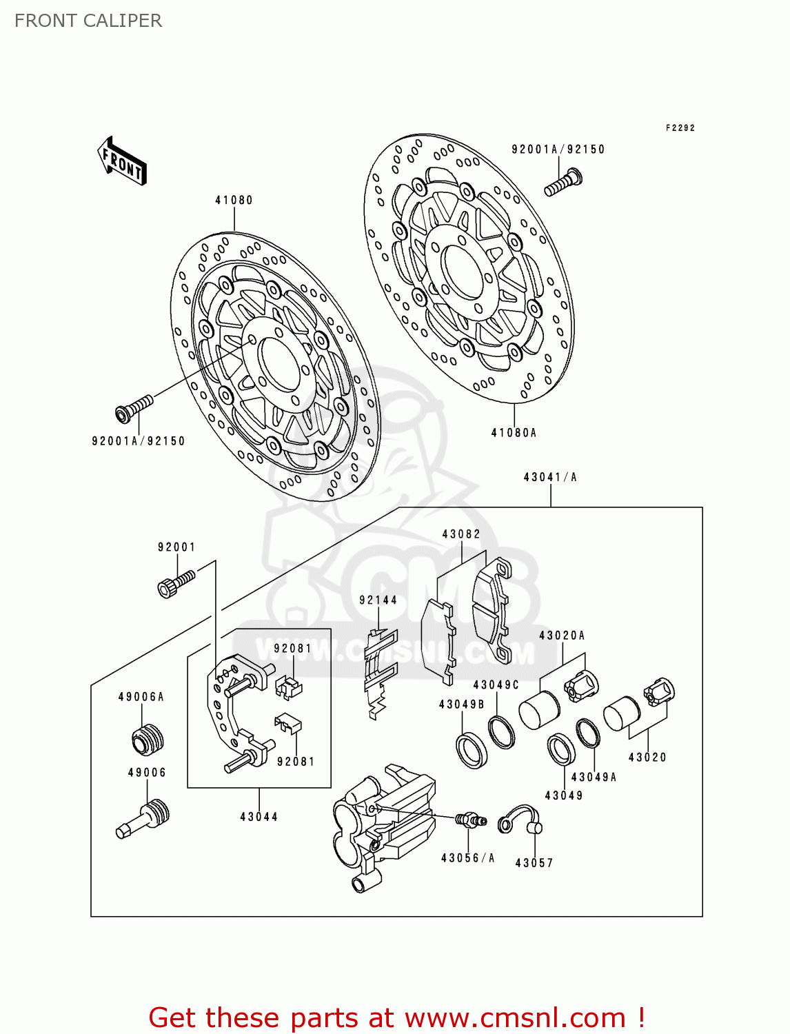 FRONT CALIPER ZR750C2 ZEPHYR 750 1992 EUROPE UK FR AR FG GR IT NR SD SP ST