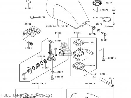 FUEL TANK(ZR750-C1/C2) - ZR750C2 ZEPHYR 750 1992 EUROPE UK FR AR FG GR IT NR SD SP ST