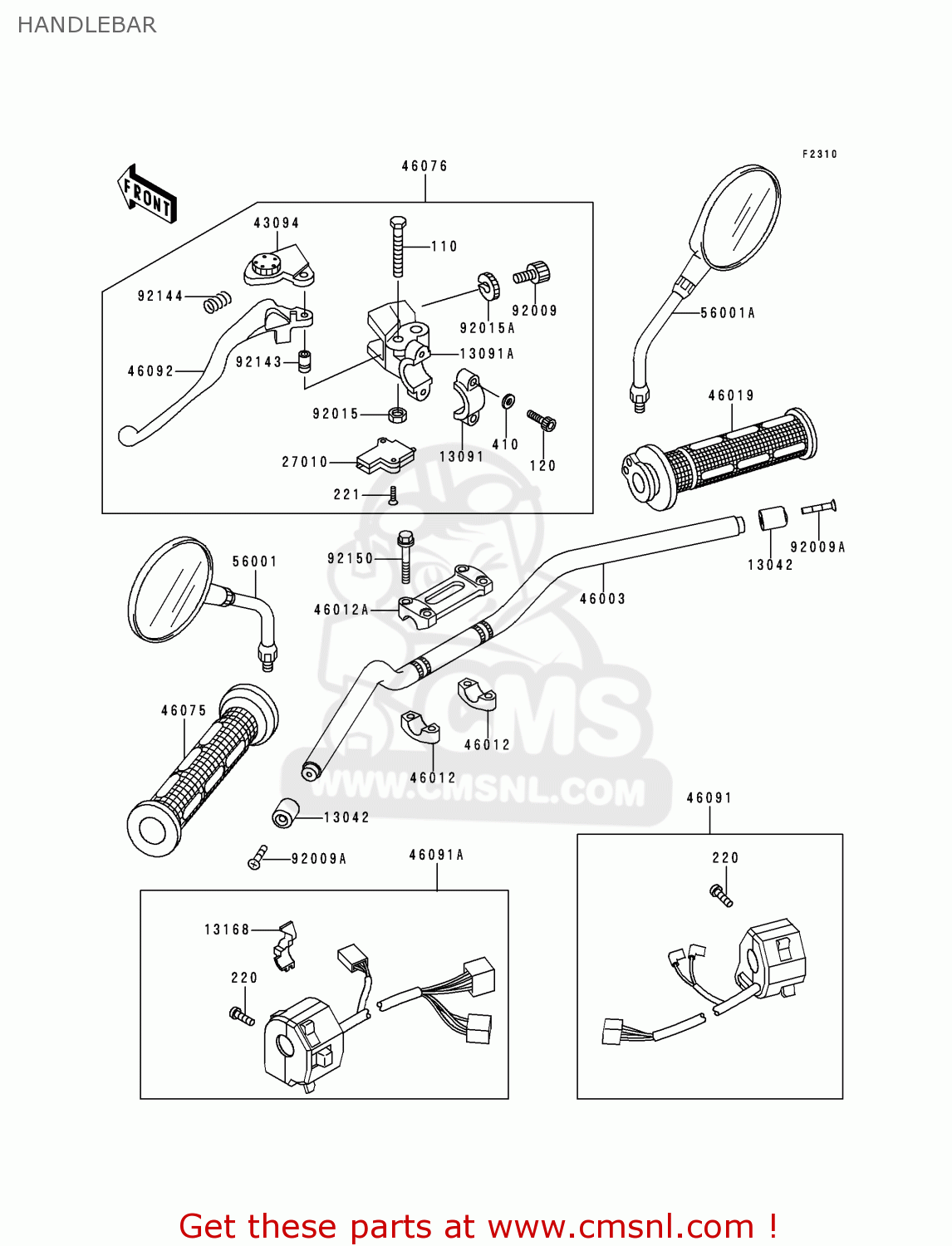 HANDLEBAR ZR750C3 ZEPHYR 1993 USA CALIFORNIA CANADA