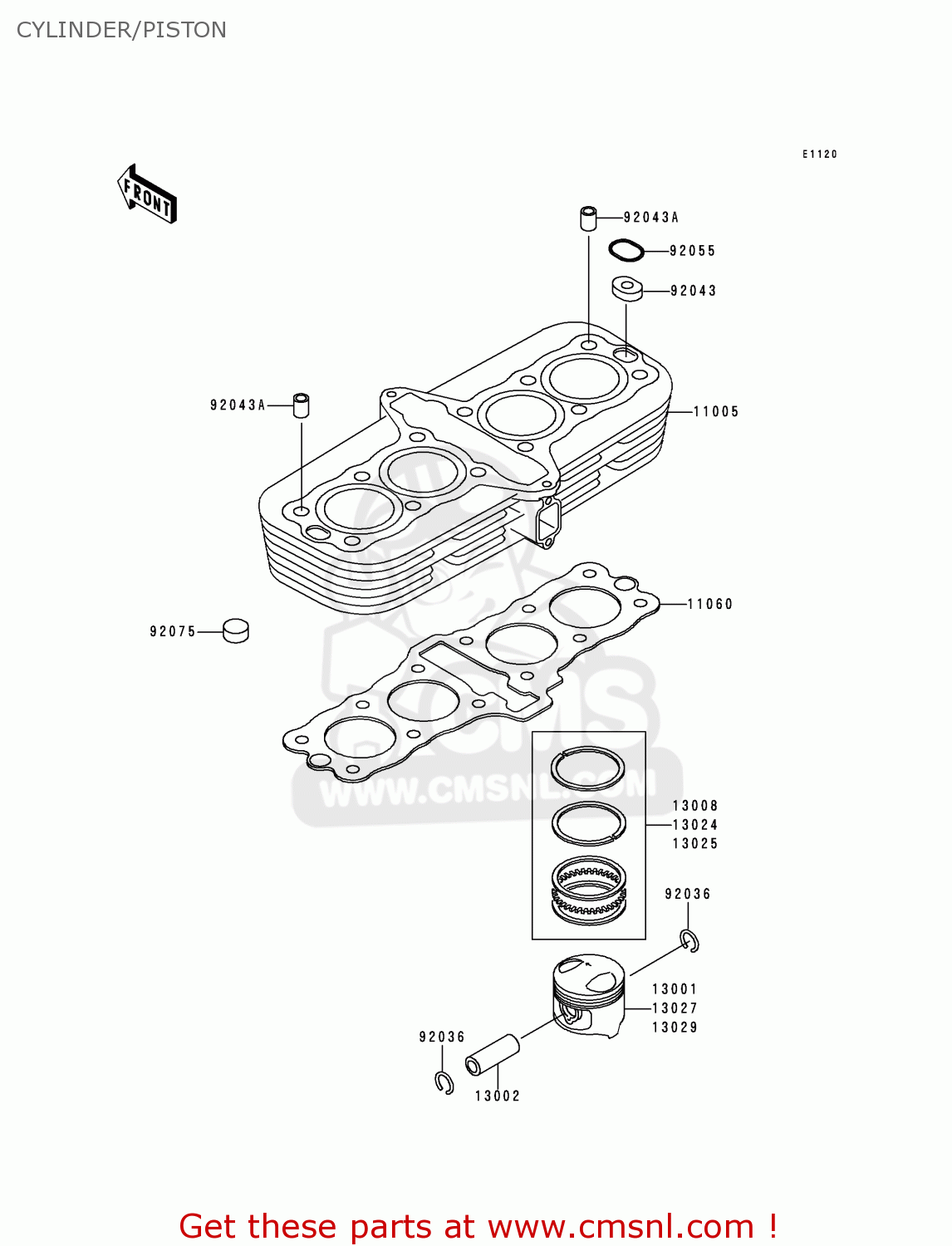 CYLINDER/PISTON ZR750C3 ZEPHYR 750 1993 EUROPE UK FR AR FG GR IT NR SP ST