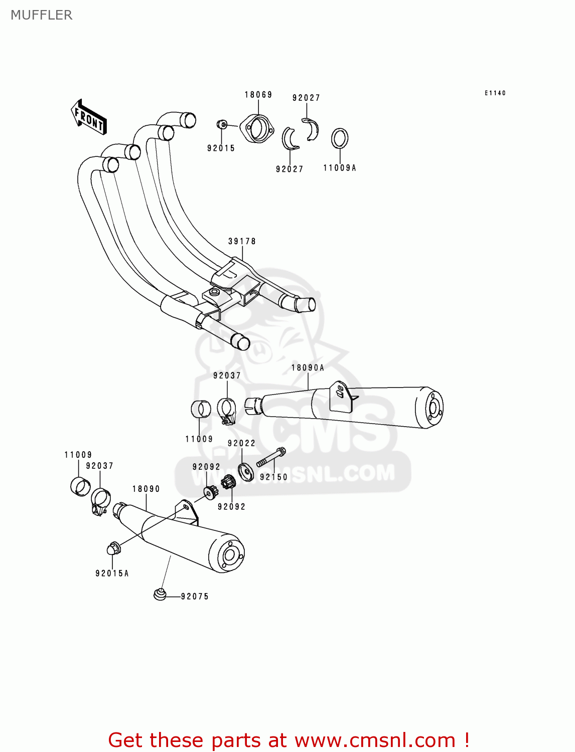 MUFFLER ZR750C3 ZEPHYR 750 1993 EUROPE UK FR AR FG GR IT NR SP ST
