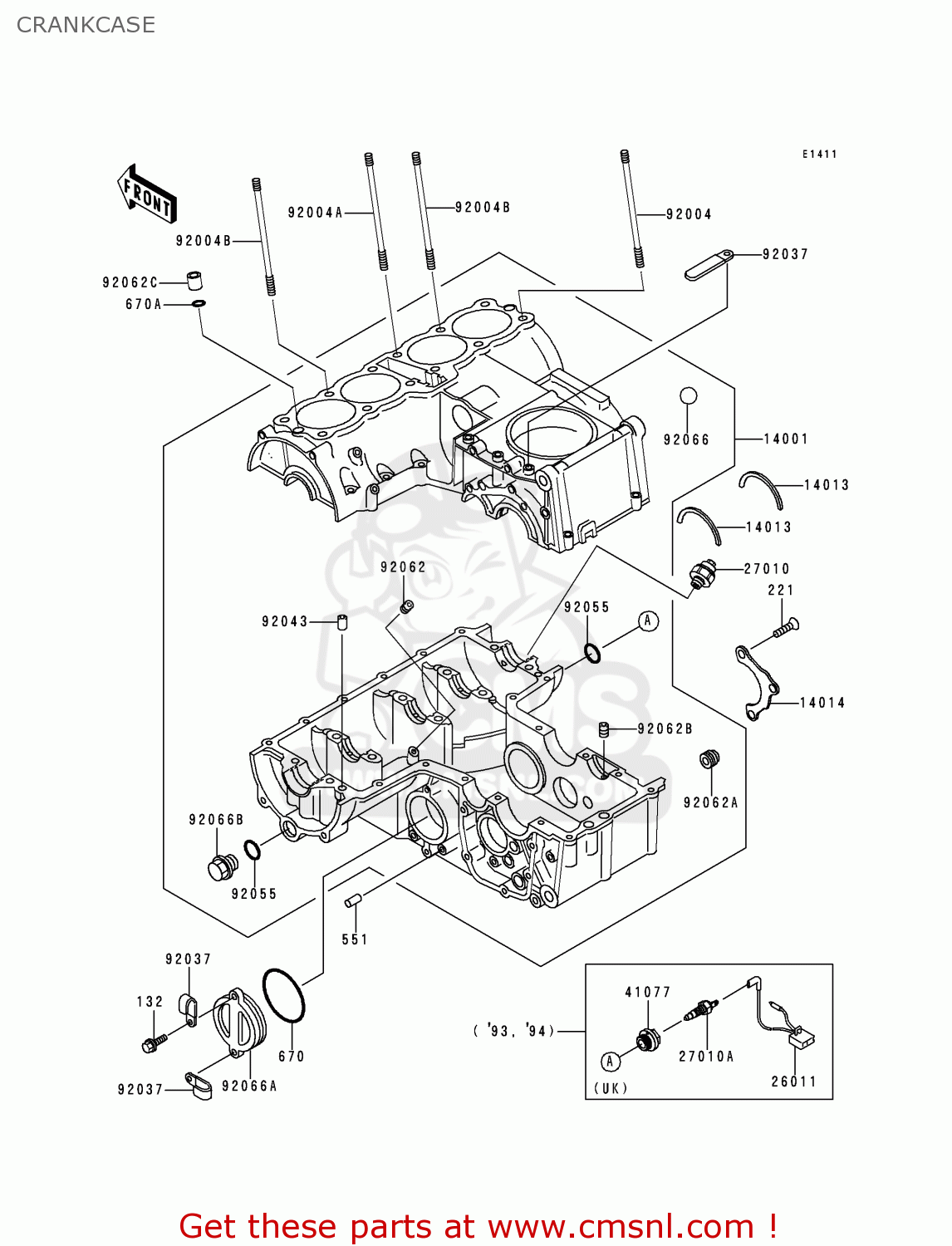 CRANKCASE ZR750C3 ZEPHYR 750 1993 EUROPE UK FR AR FG GR IT NR SP ST