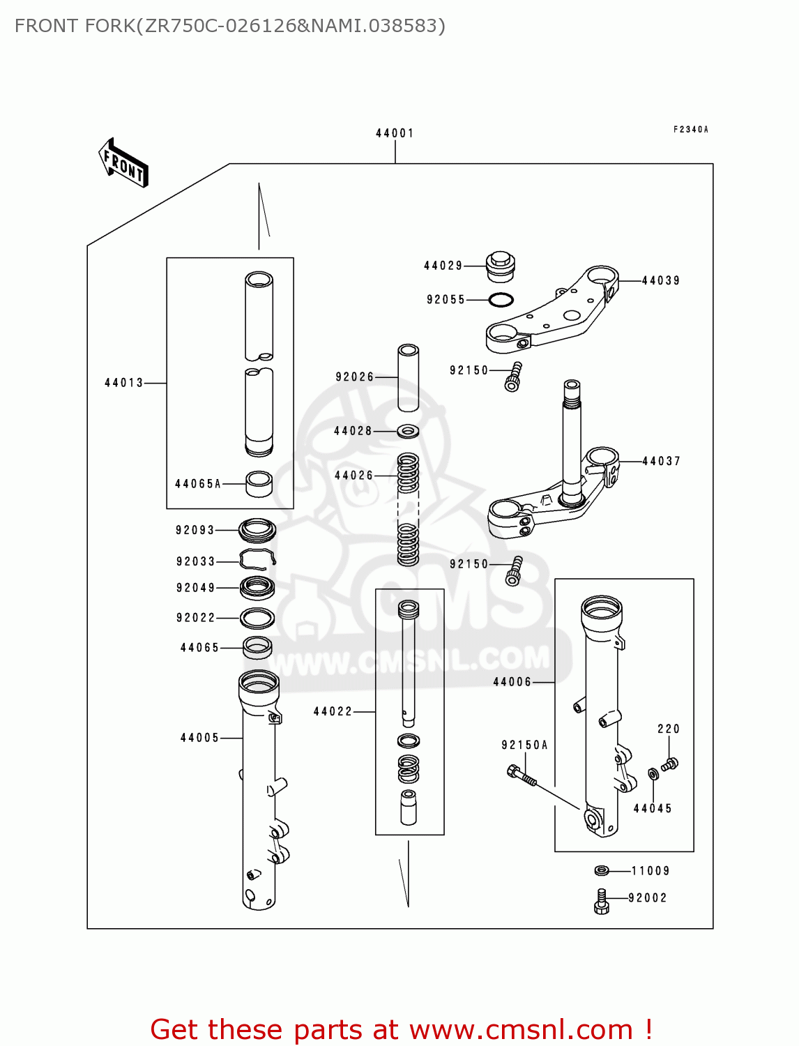 FRONT FORK(ZR750C-026126&NAMI.038583) ZR750C3 ZEPHYR 750 1993 EUROPE UK FR AR FG GR IT NR SP ST