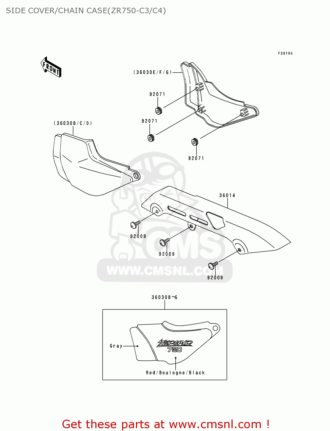 SIDE COVER/CHAIN CASE(ZR750-C3/C4) ZR750C3 ZEPHYR 750 1993 EUROPE UK FR AR FG GR IT NR SP ST