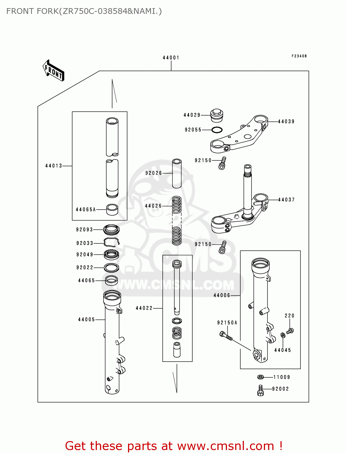 FRONT FORK(ZR750C-038584&NAMI.) ZR750C4 ZEPHYR 750 1994 EUROPE UK FR AR FG GR NR SP ST