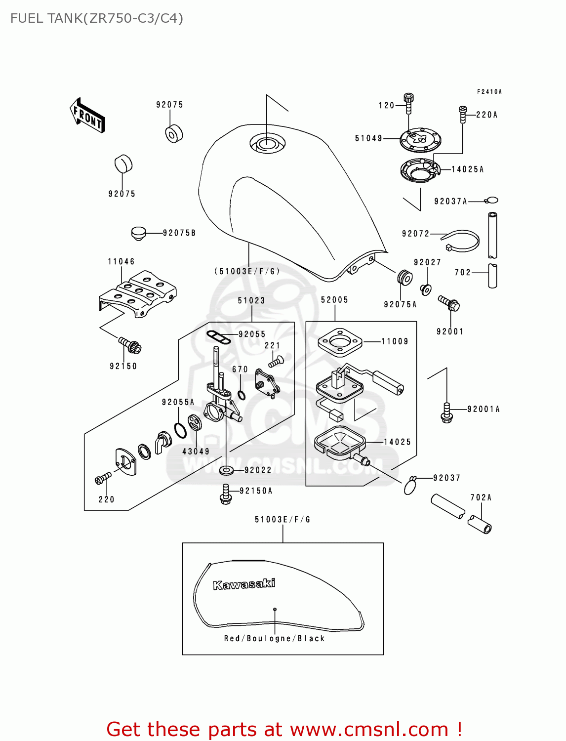 FUEL TANK(ZR750-C3/C4) ZR750C4 ZEPHYR 750 1994 EUROPE UK FR AR FG GR NR SP ST
