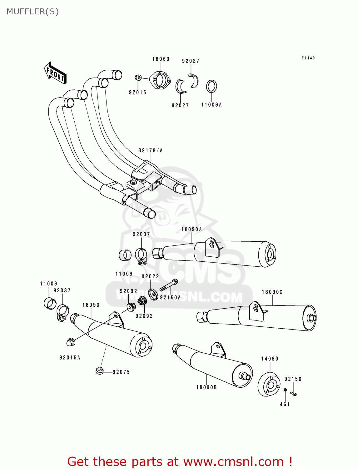 MUFFLER(S) ZR750C5 ZEPHYR 750 1995 EUROPE UK FR NL AR FG GR SP ST