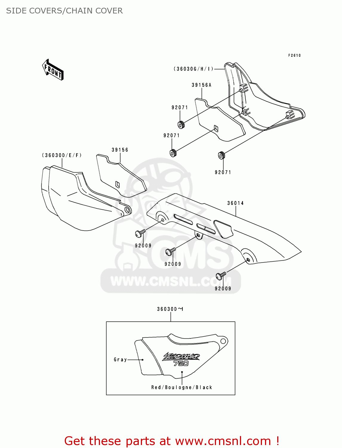 SIDE COVERS/CHAIN COVER ZR750C5 ZEPHYR 750 1995 EUROPE UK FR NL AR FG GR SP ST