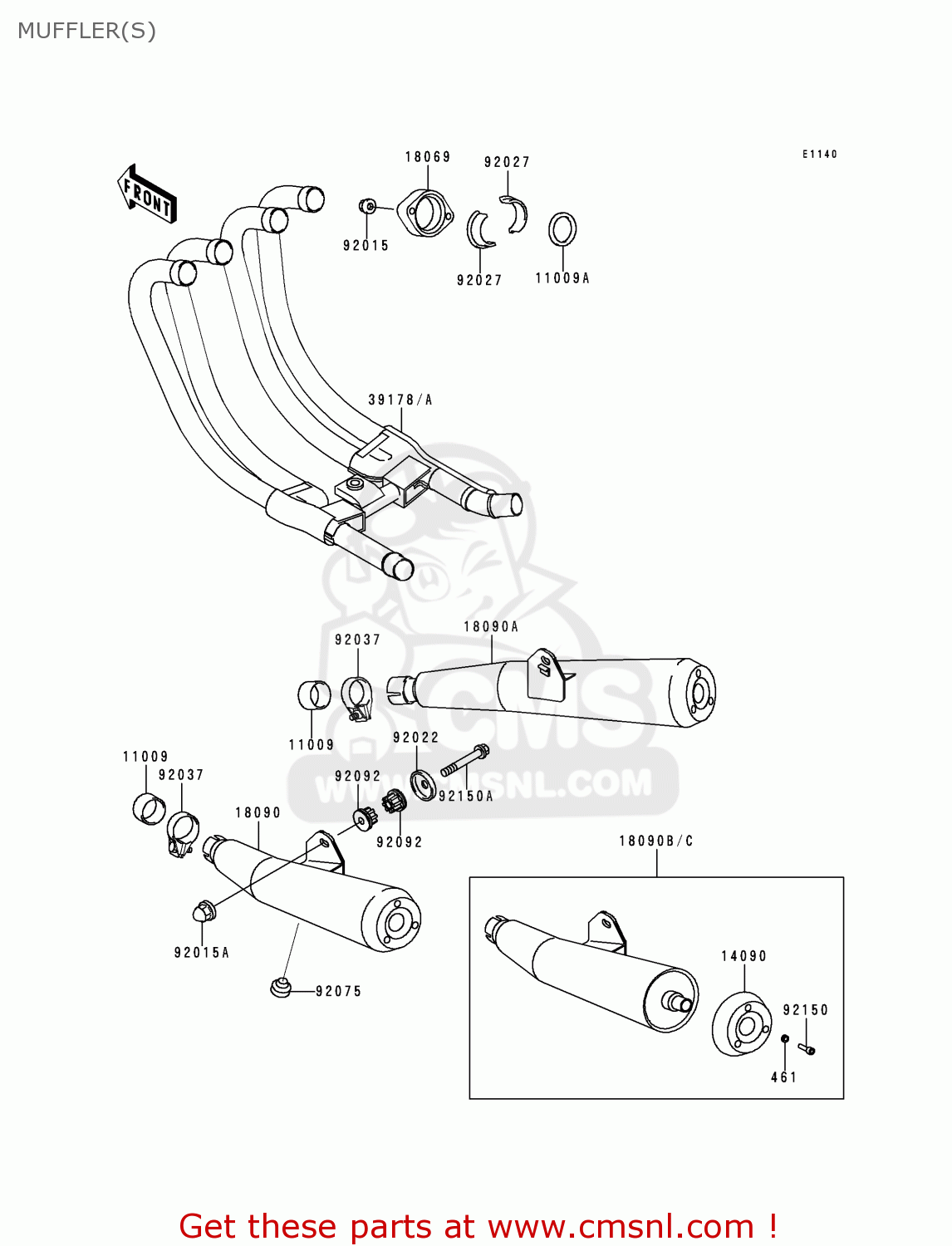 MUFFLER(S) ZR750D1 ZEPHYR 750 1996 EUROPE UK FR NL AR FG GR NR SD SP ST