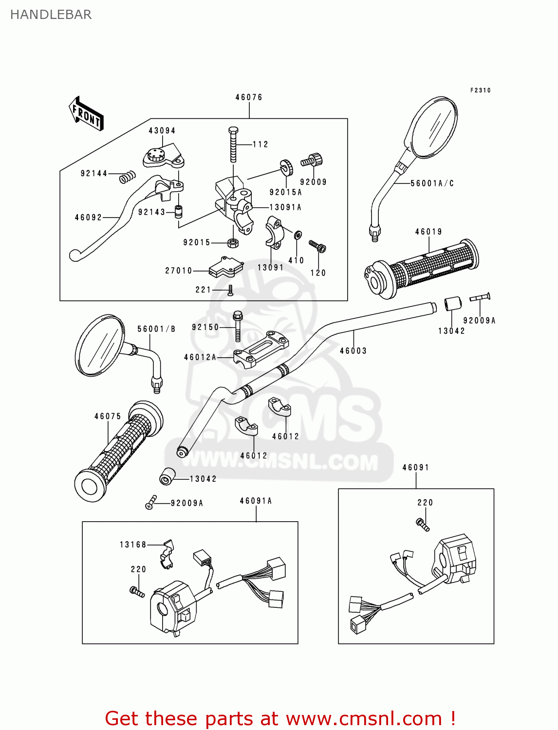 HANDLEBAR ZR750D1 ZEPHYR 750 1996 EUROPE UK FR NL AR FG GR NR SD SP ST