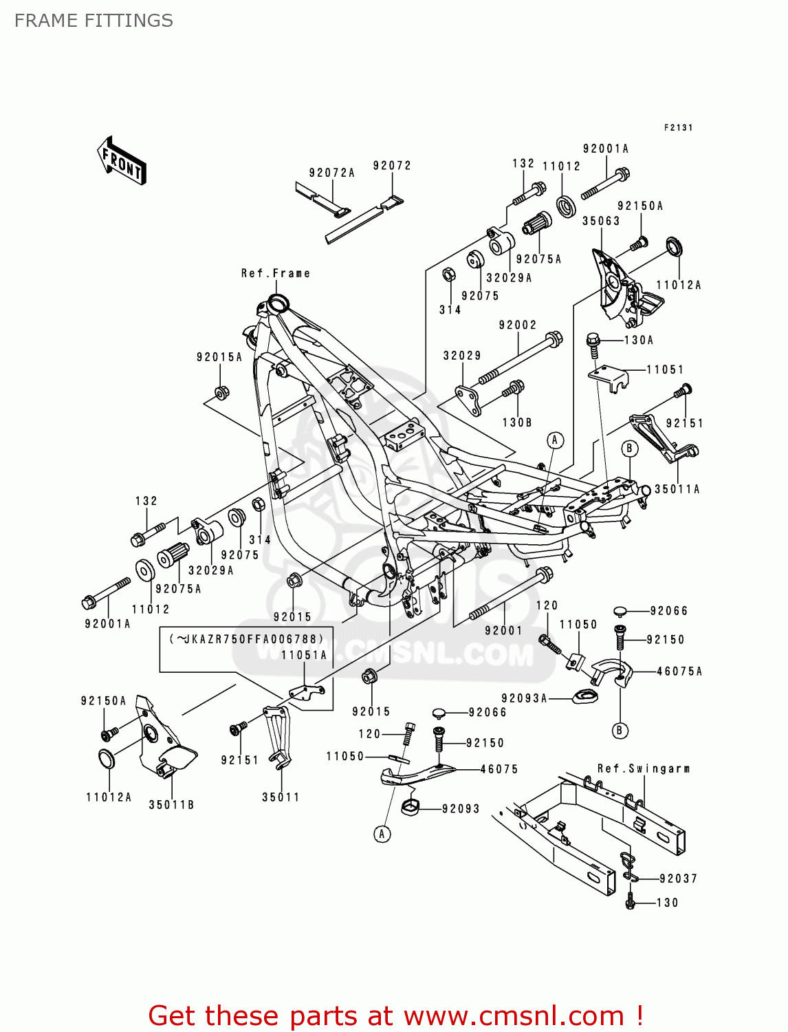 FRAME FITTINGS ZR750F1 ZR7 1999 EUROPE UK FR NL AR FG GR IT NR SD SP ST
