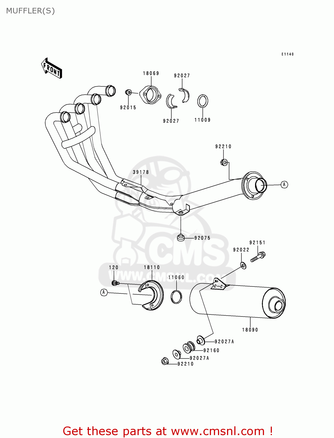 MUFFLER(S) ZR750F2 ZR7 2000 USA CALIFORNIA