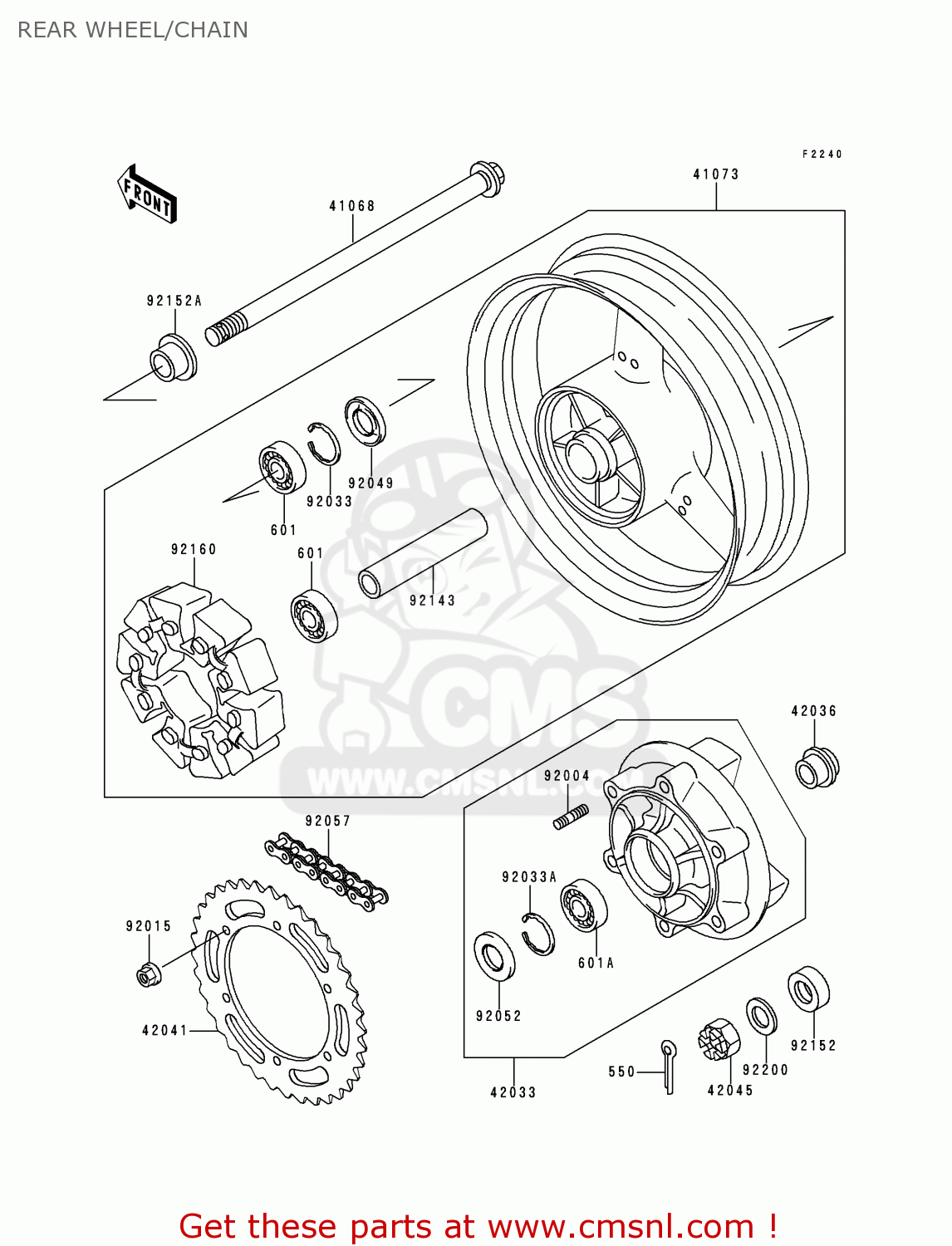 REAR WHEEL/CHAIN ZR750F2 ZR7 2000 USA CALIFORNIA