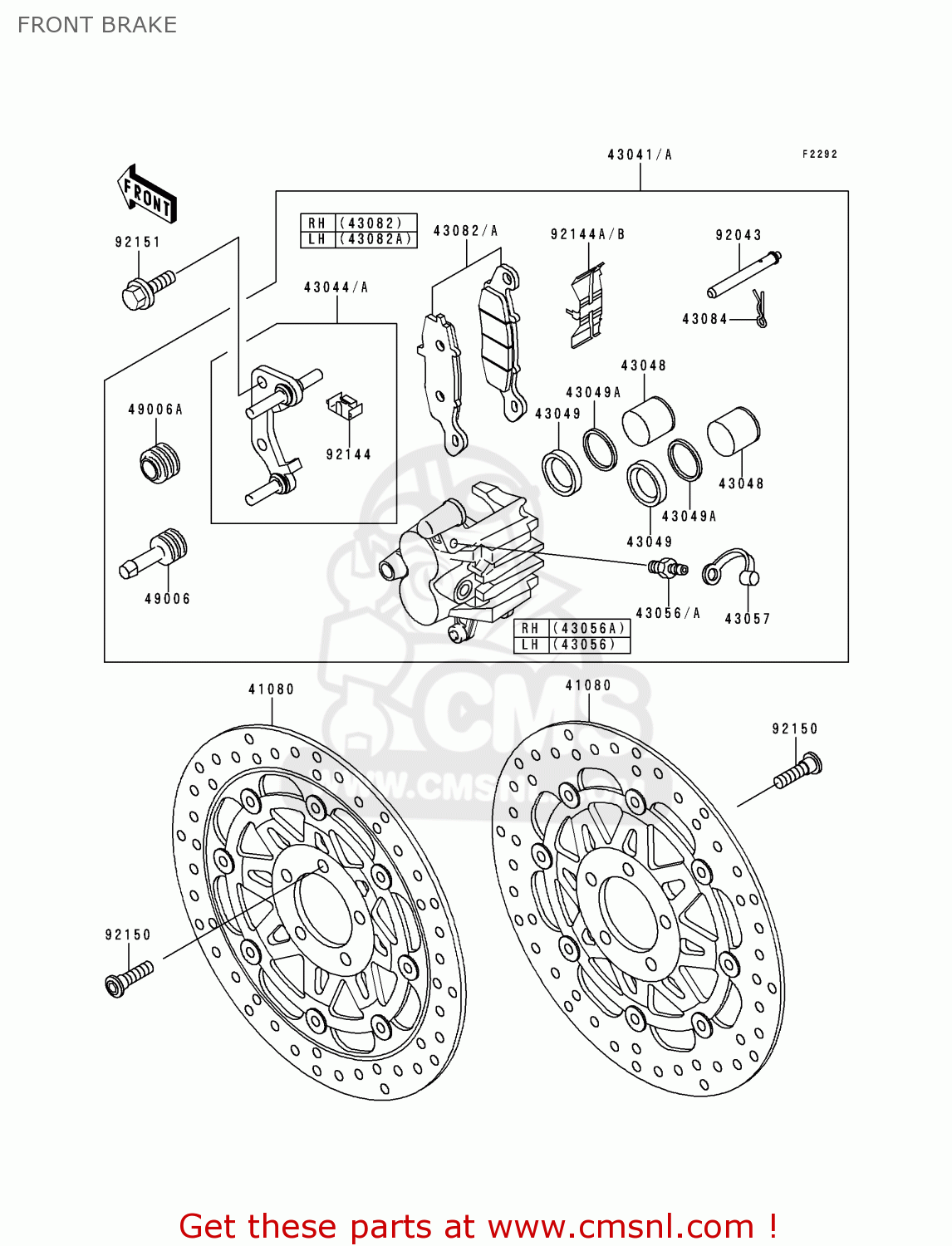 FRONT BRAKE ZR750F2 ZR7 2000 USA CALIFORNIA