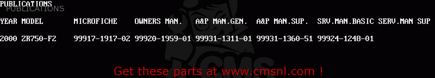PUBLICATIONS ZR750F2 ZR7 2000 USA CALIFORNIA