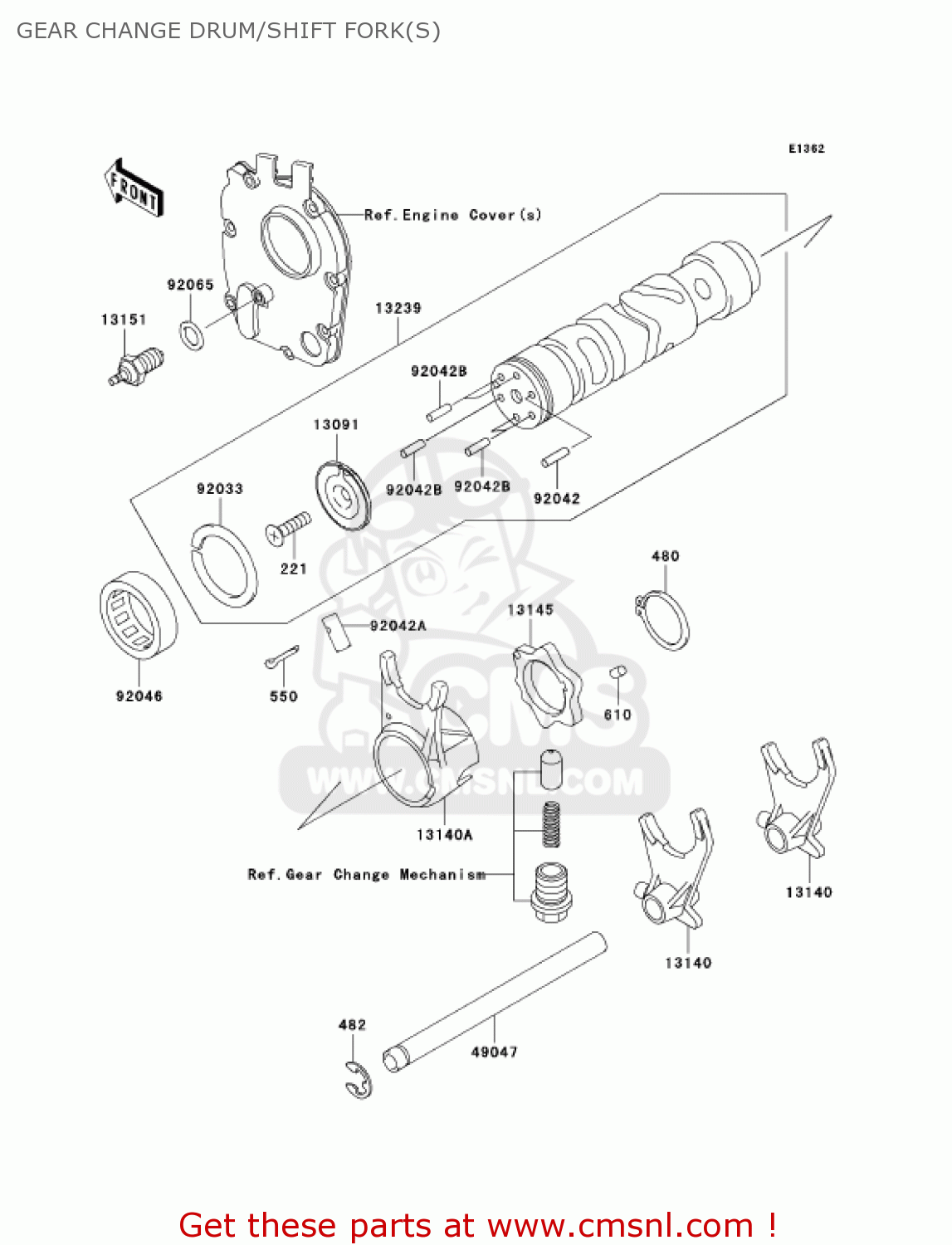 Kawasaki ZR750H1 ZR7S 2001 USA CALIFORNIA GEAR CHANGE DRUM/SHIFT FORK(S ...