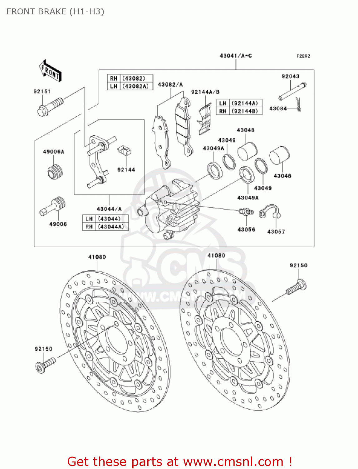 FRONT BRAKE (H1-H3) ZR750H2 ZR7S 2002 USA CALIFORNIA CANADA