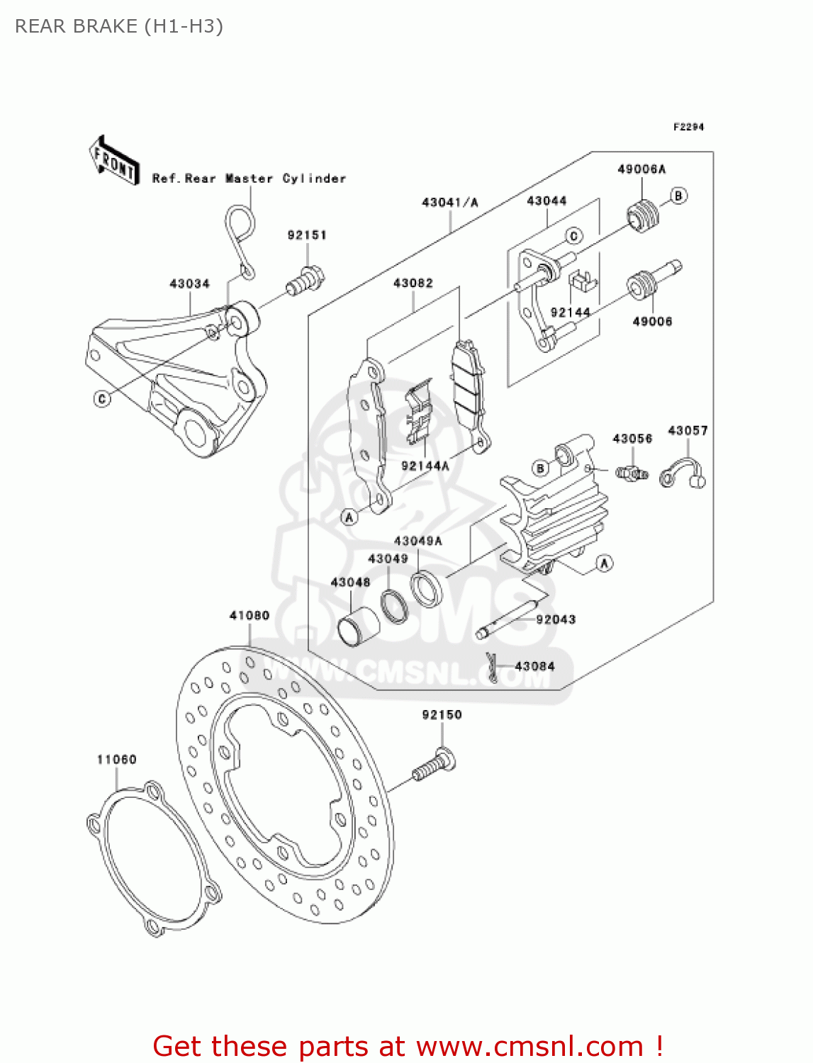 REAR BRAKE (H1-H3) ZR750H2 ZR7S 2002 USA CALIFORNIA CANADA