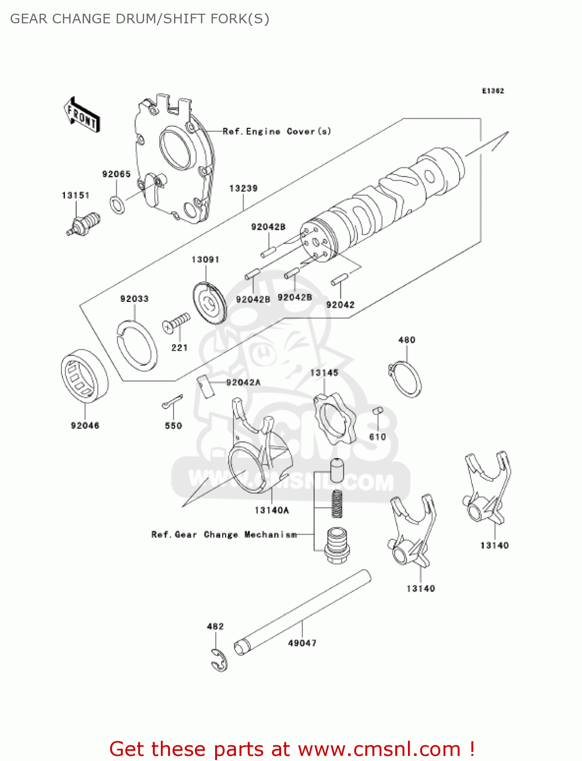 GEAR CHANGE DRUM/SHIFT FORK(S) ZR750H3 ZR7S 2003 USA CALIFORNIA CANADA