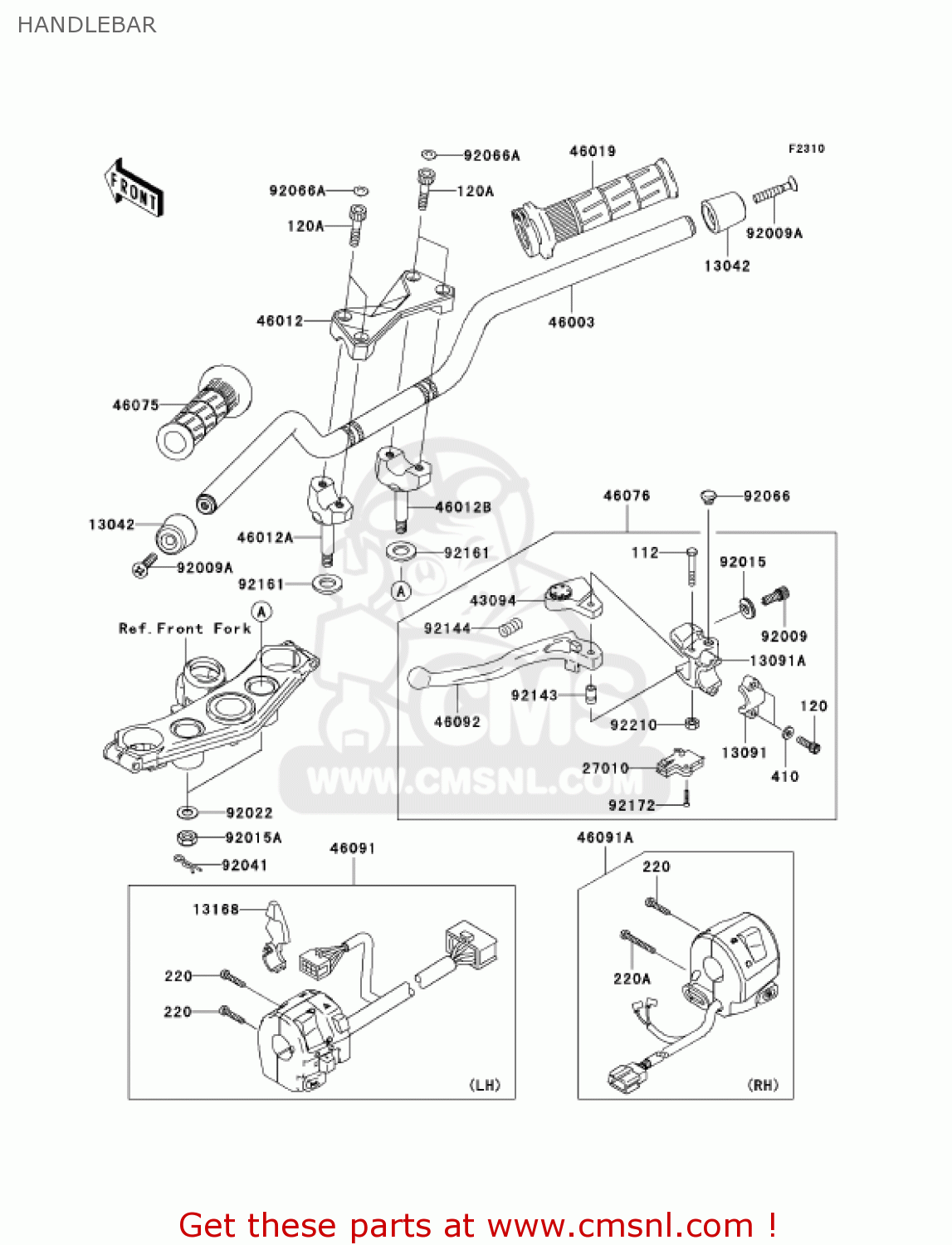 HANDLEBAR ZR750K1 Z750S 2005 USA CALIFORNIA CANADA