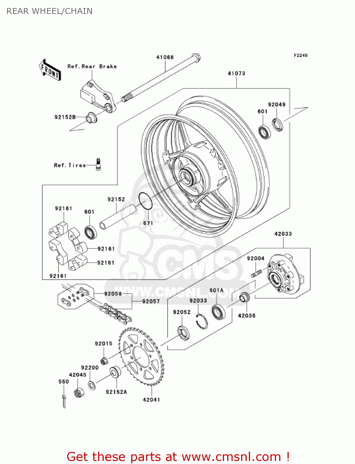 REAR WHEEL/CHAIN ZR750K1 Z750S 2005 USA CALIFORNIA CANADA
