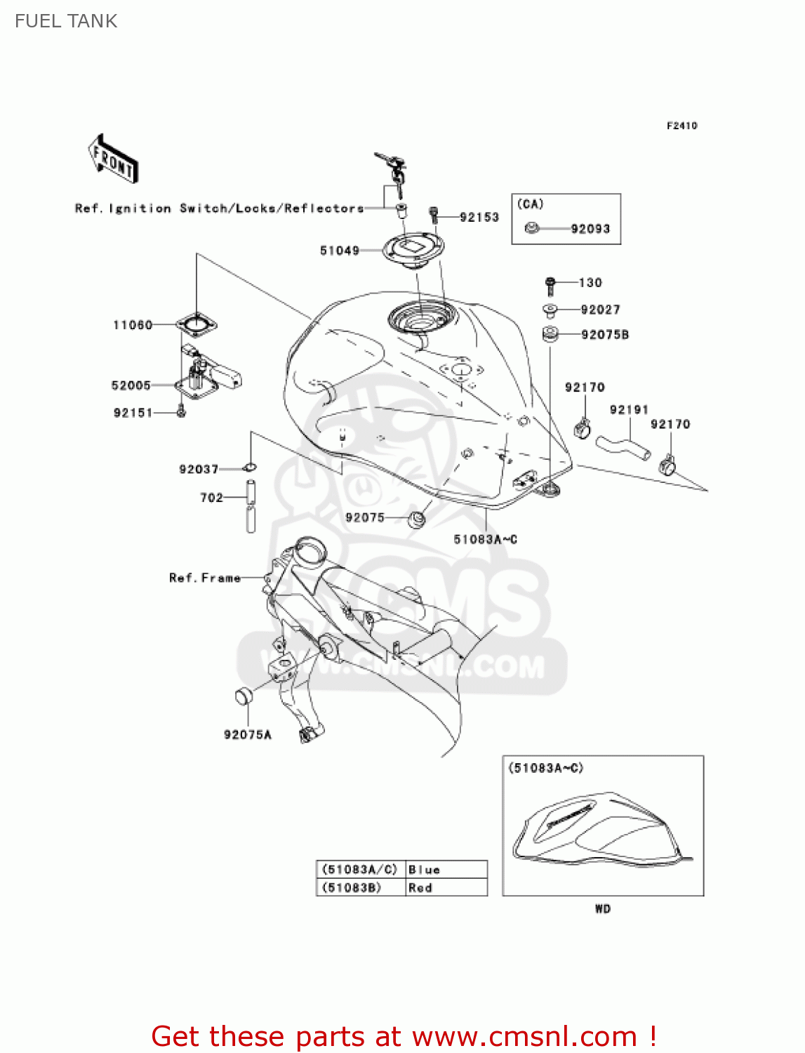 FUEL TANK ZR750K1 Z750S 2005 USA CALIFORNIA CANADA