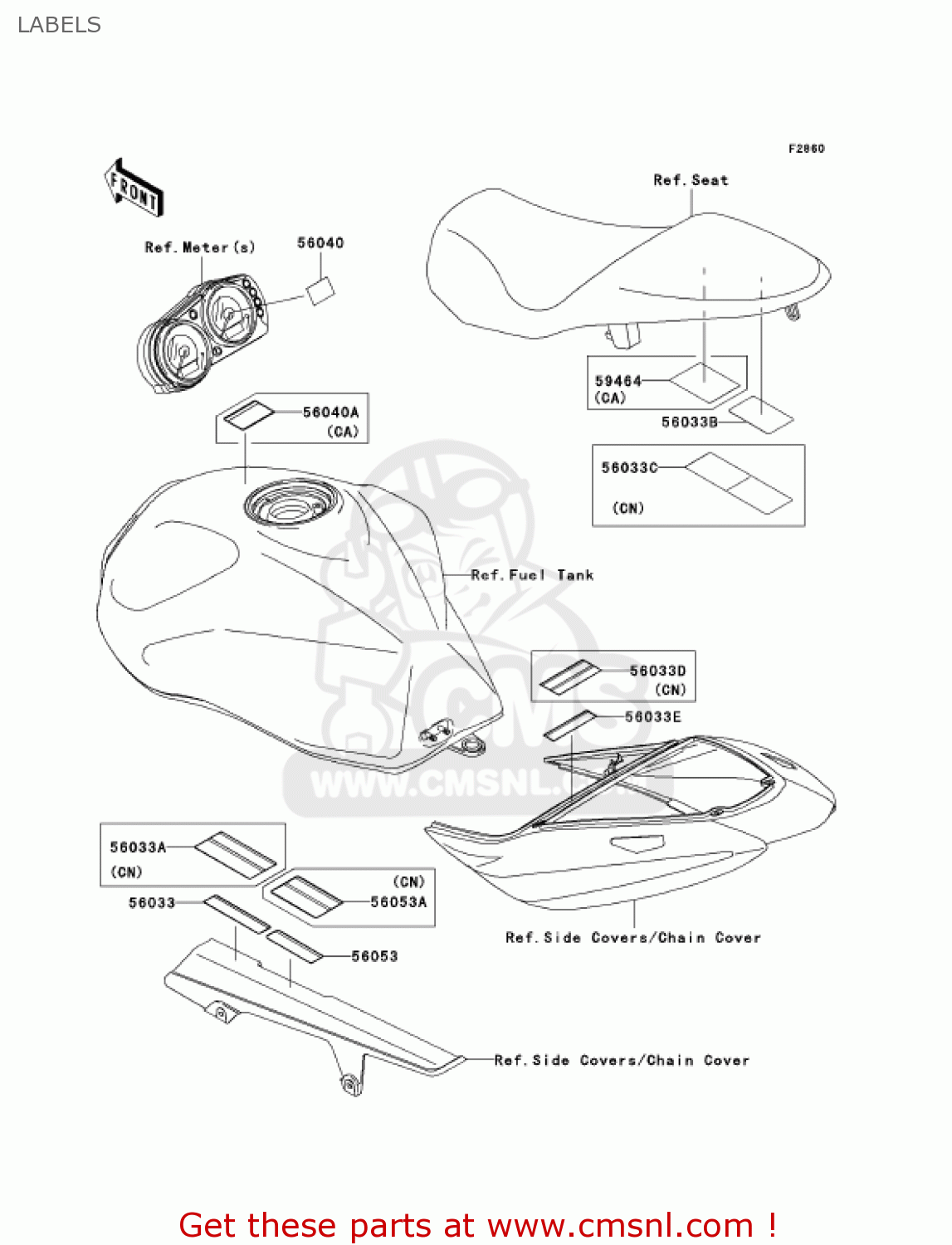 LABELS ZR750K1 Z750S 2005 USA CALIFORNIA CANADA