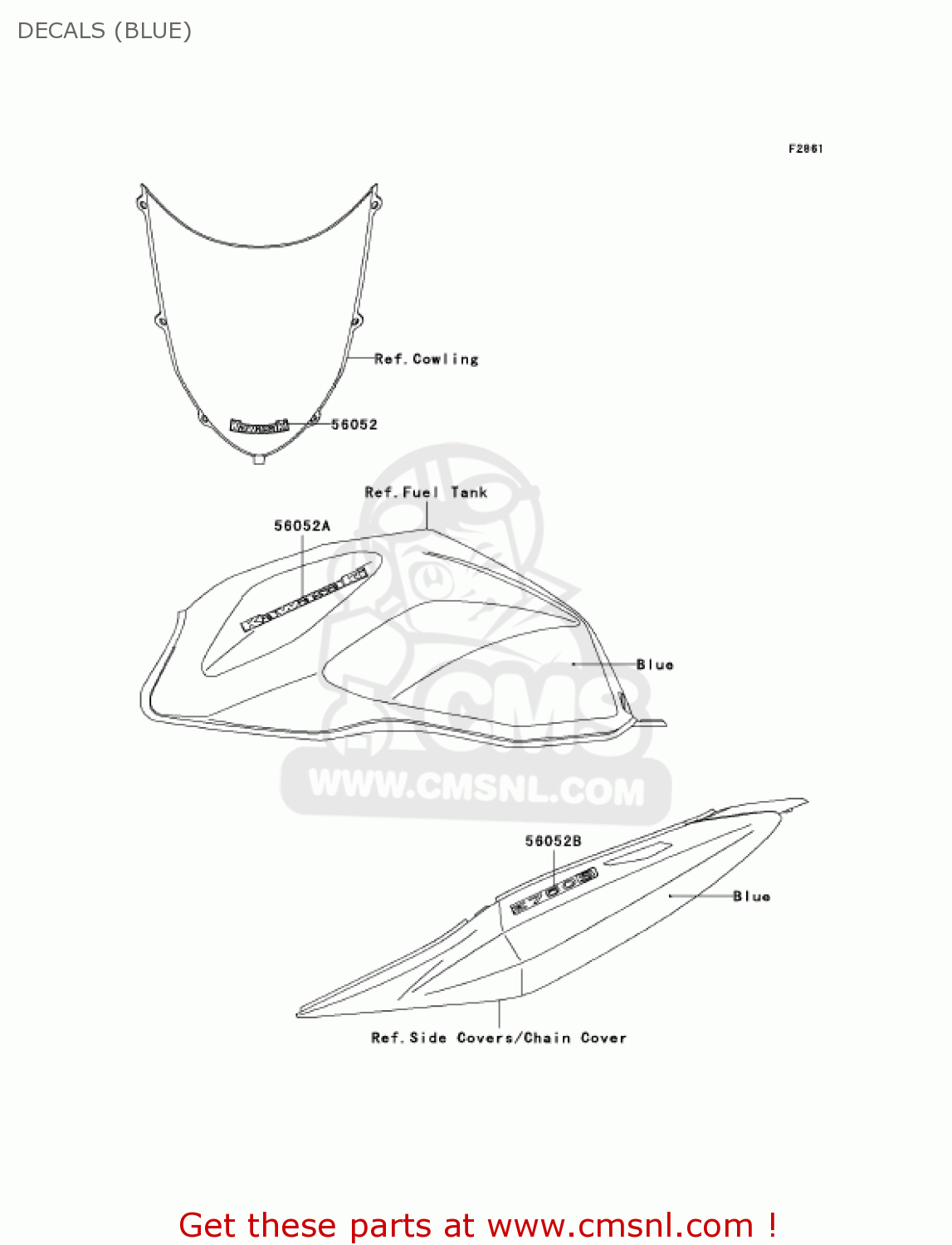 DECALS (BLUE) ZR750K1 Z750S 2005 USA CALIFORNIA CANADA