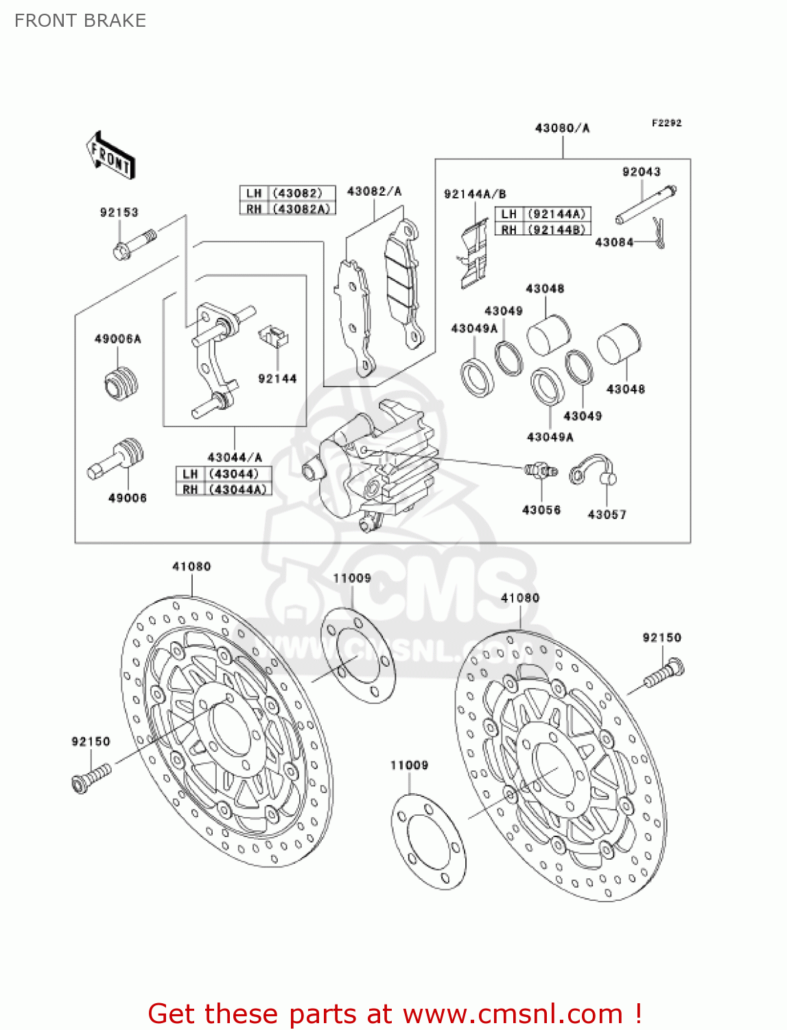 FRONT BRAKE ZR750K1 Z750S 2005 USA CALIFORNIA CANADA