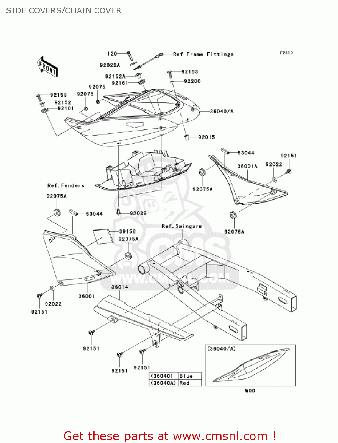 SIDE COVERS/CHAIN COVER ZR750K1 Z750S 2005 USA CALIFORNIA CANADA