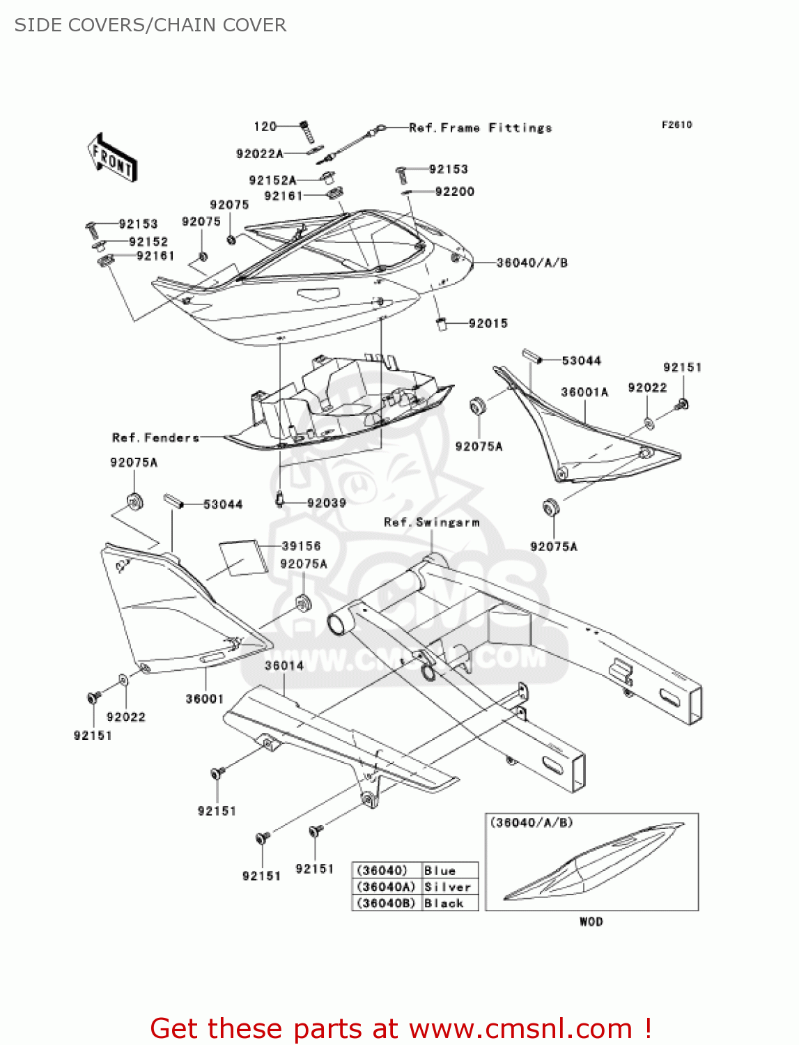 SIDE COVERS/CHAIN COVER ZR750K6F Z750S 2006 USA CALIFORNIA CANADA