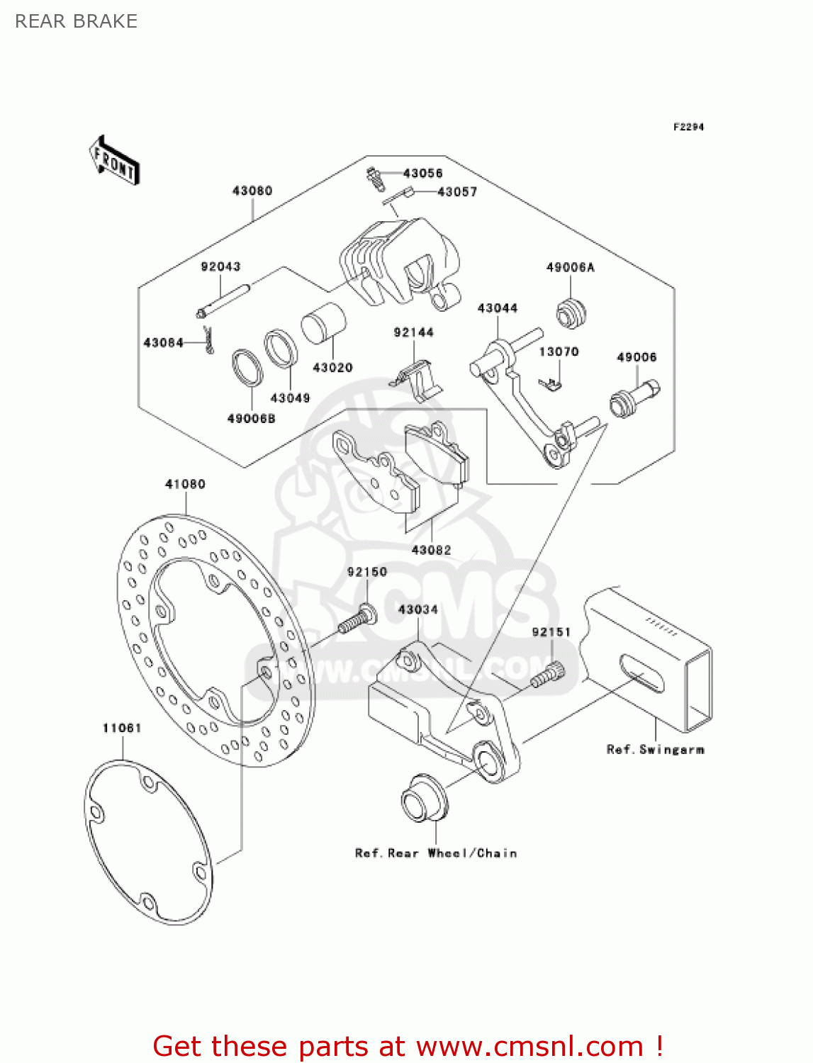 REAR BRAKE ZR750K6F Z750S 2006 USA CALIFORNIA CANADA