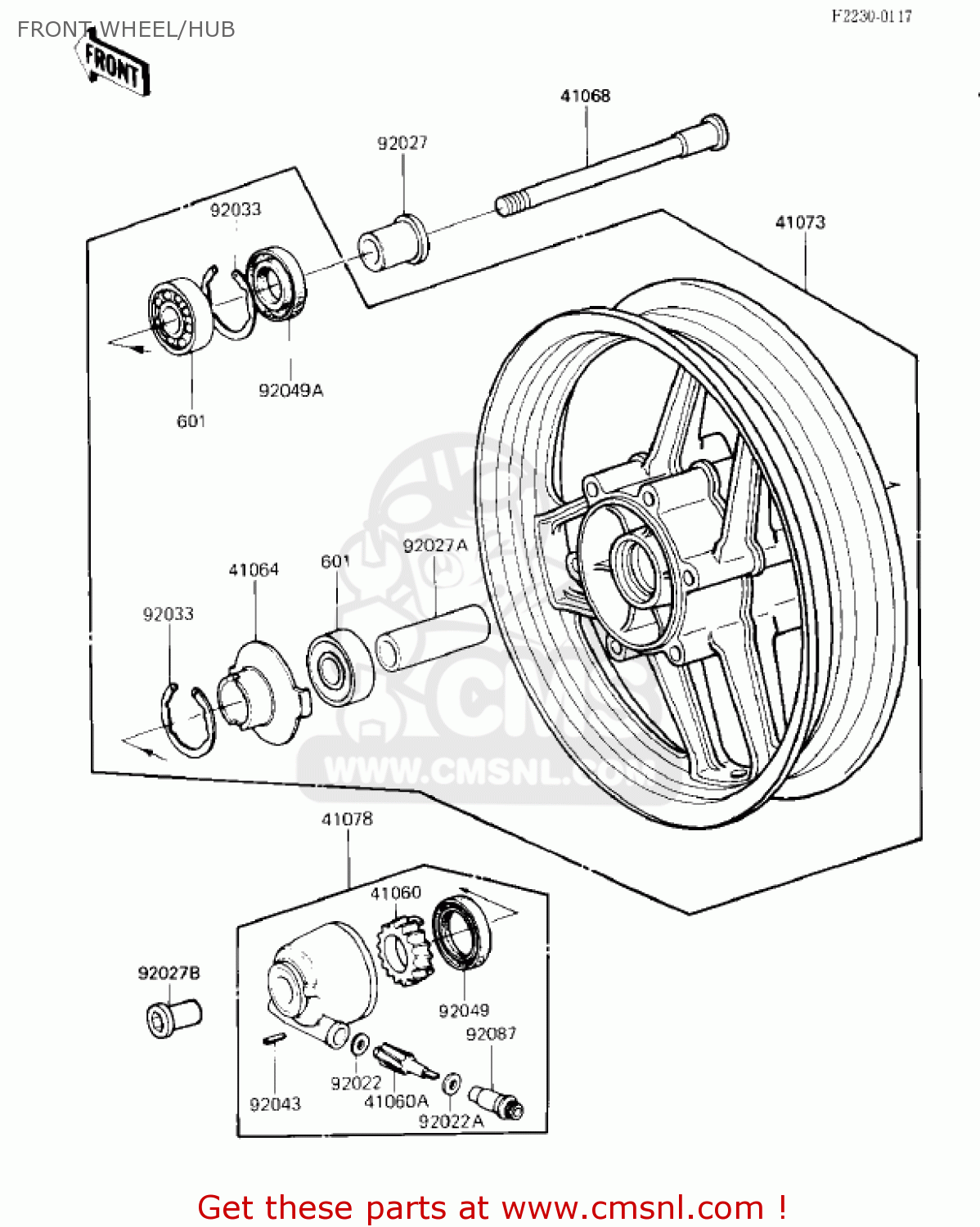 FRONT WHEEL/HUB ZX1000A1 NINJA 1000R 1986 USA CALIFORNIA CANADA