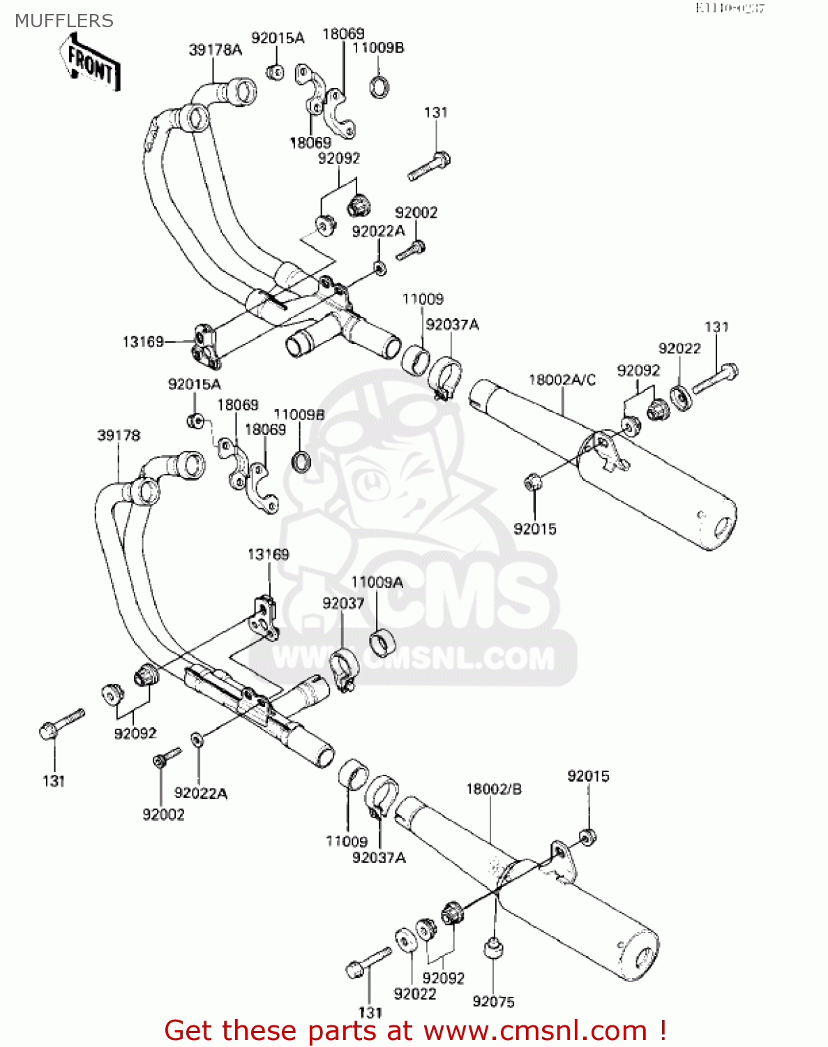 MUFFLERS ZX1000A1 NINJA 1000R 1986 USA CALIFORNIA CANADA
