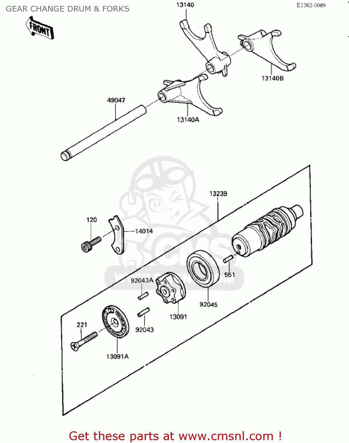 GEAR CHANGE DRUM & FORKS ZX1000A1 NINJA 1000R 1986 USA CALIFORNIA CANADA