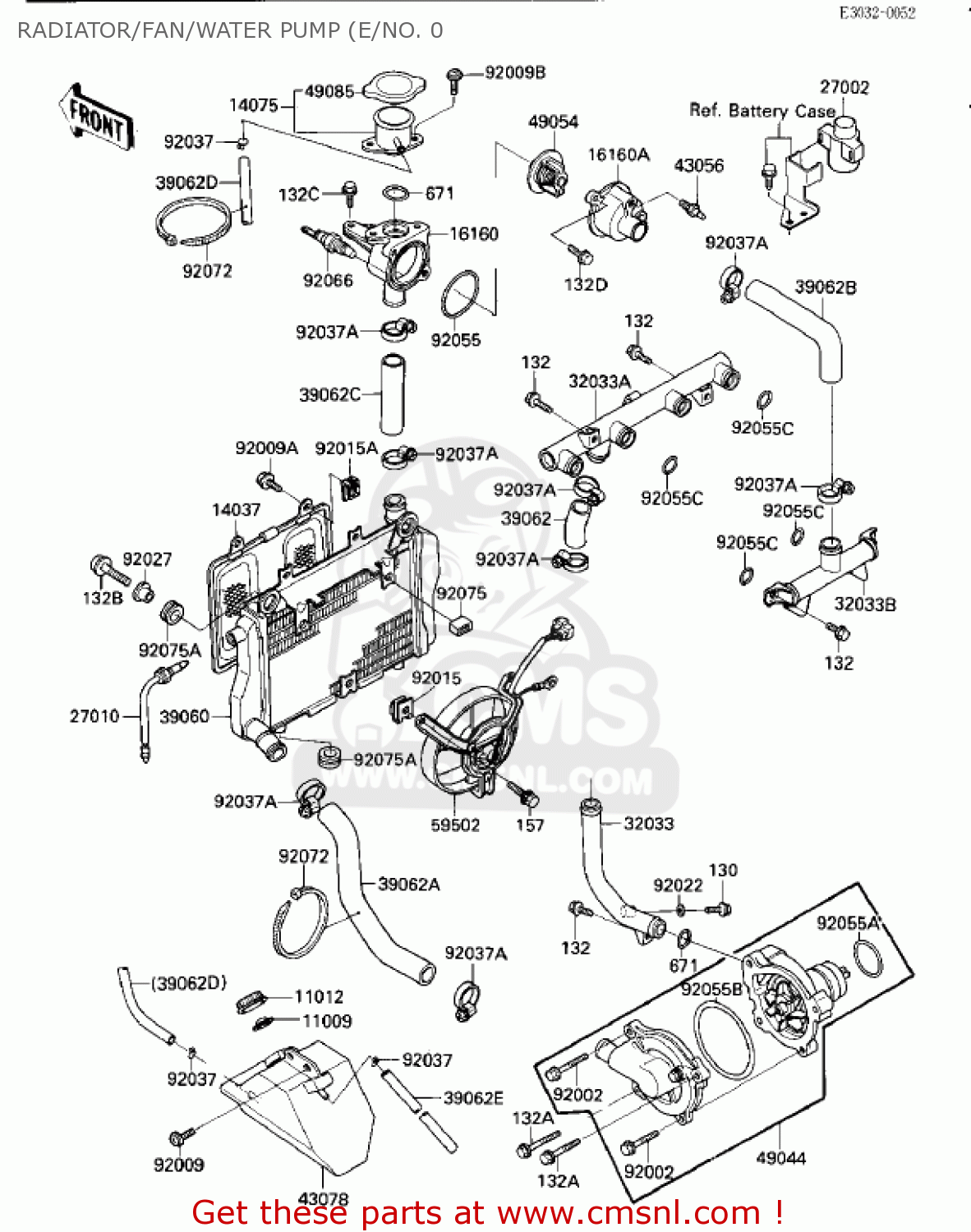 RADIATOR/FAN/WATER PUMP (E/NO. 0 ZX1000A2 NINJA 1000R 1987 USA CALIFORNIA CANADA