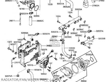 RADIATOR/FAN/WATER PUMP (-E/NO. - ZX1000A2 NINJA 1000R 1987 USA CALIFORNIA CANADA