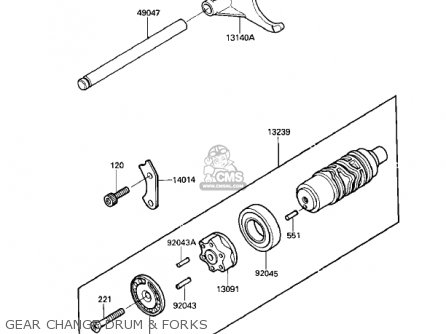 GEAR CHANGE DRUM & FORKS - ZX1000A2 NINJA 1000R 1987 USA CALIFORNIA CANADA