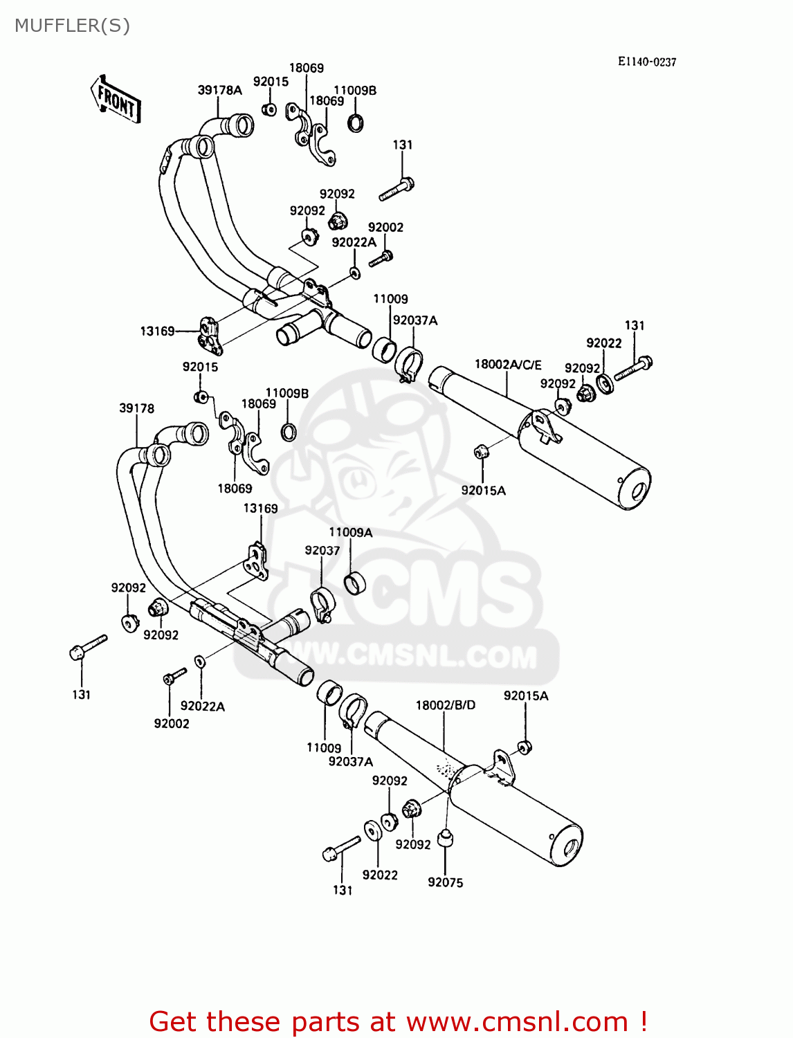 MUFFLER(S) ZX1000A3 GPZ1000RX 1988 EUROPE UK FR
