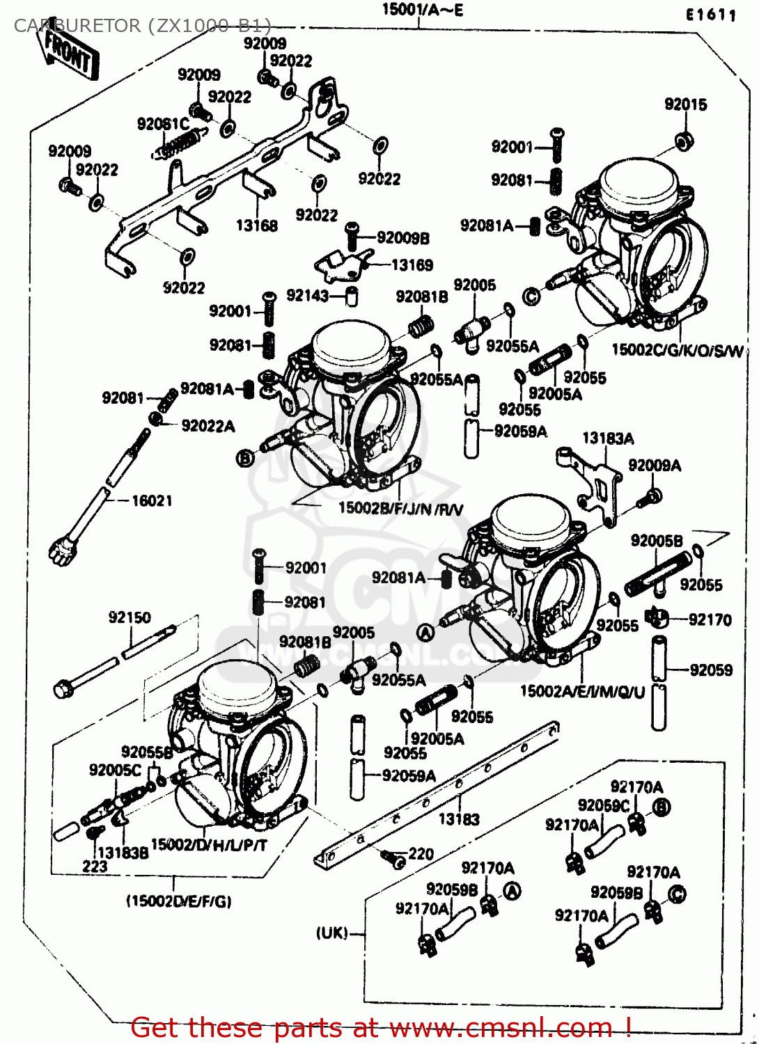 CARBURETOR (ZX1000-B1) ZX1000B1 1988 EUROPE UK FR AR GR IT NR SD