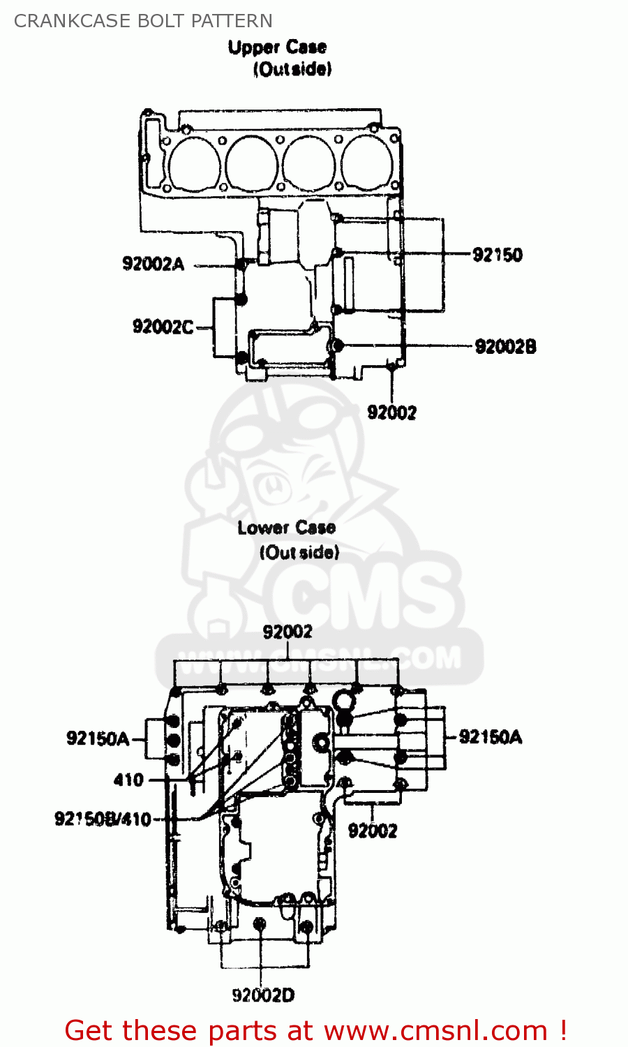 CRANKCASE BOLT PATTERN ZX1000B1 1988 EUROPE UK FR AR GR IT NR SD