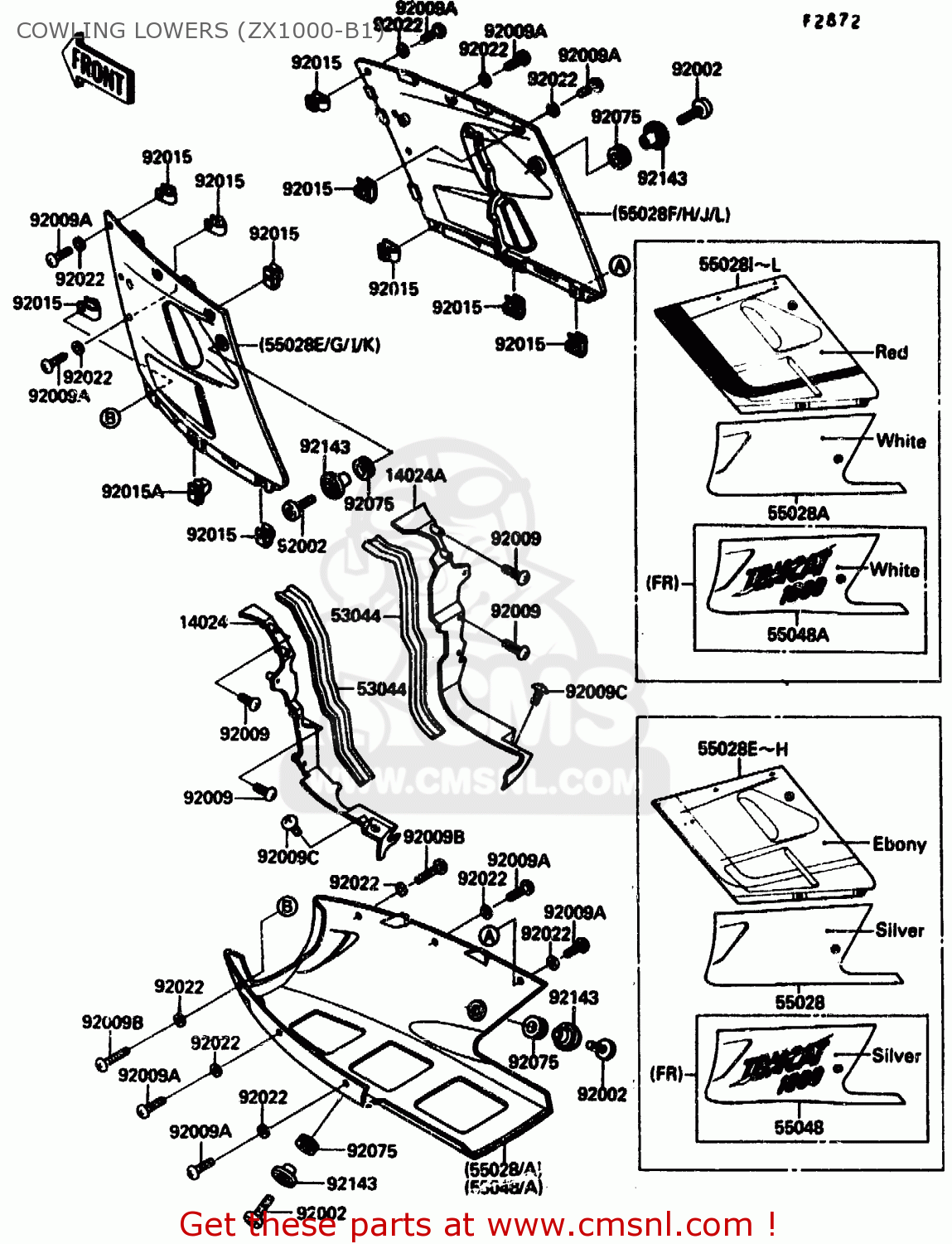 COWLING LOWERS (ZX1000-B1) ZX1000B1 1988 EUROPE UK FR AR GR IT NR SD