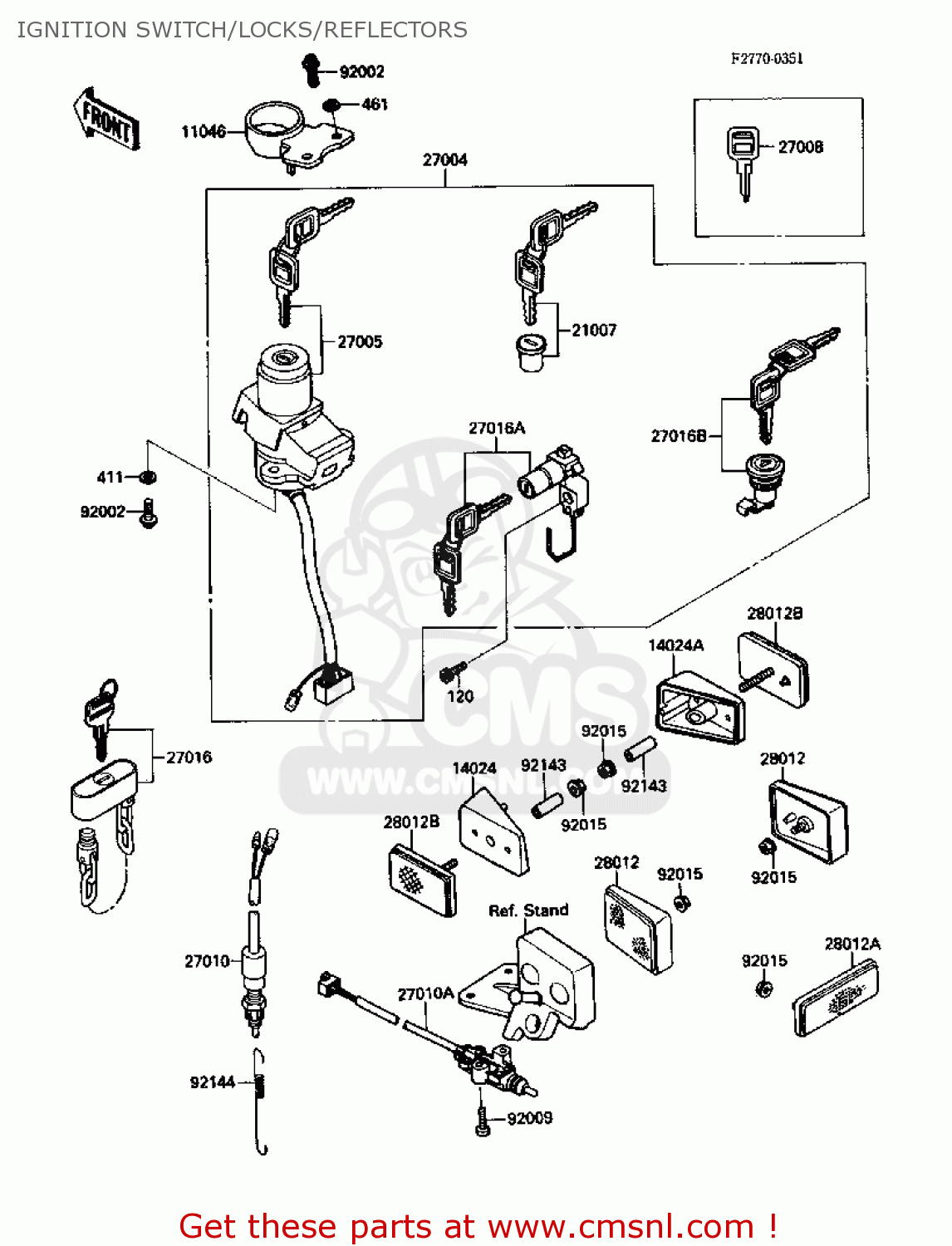 IGNITION SWITCH/LOCKS/REFLECTORS ZX1000B1 ZX10 1988 USA CALIFORNIA CANADA